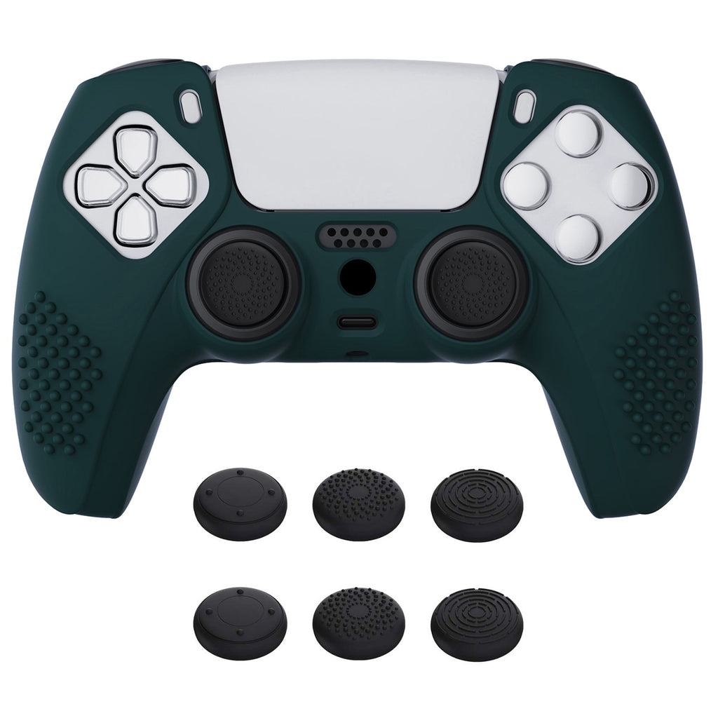 PlayVital 3D Studded Edition Anti-Slip Silicone Cover Skin with Thumb Grip Caps for PS5 Wireless Controller - Racing Green PlayVital