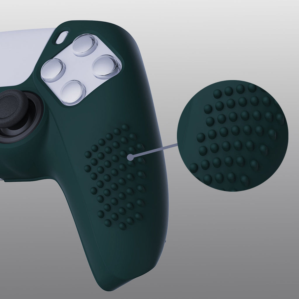PlayVital 3D Studded Edition Anti-Slip Silicone Cover Skin with Thumb Grip Caps for PS5 Wireless Controller - Racing Green PlayVital