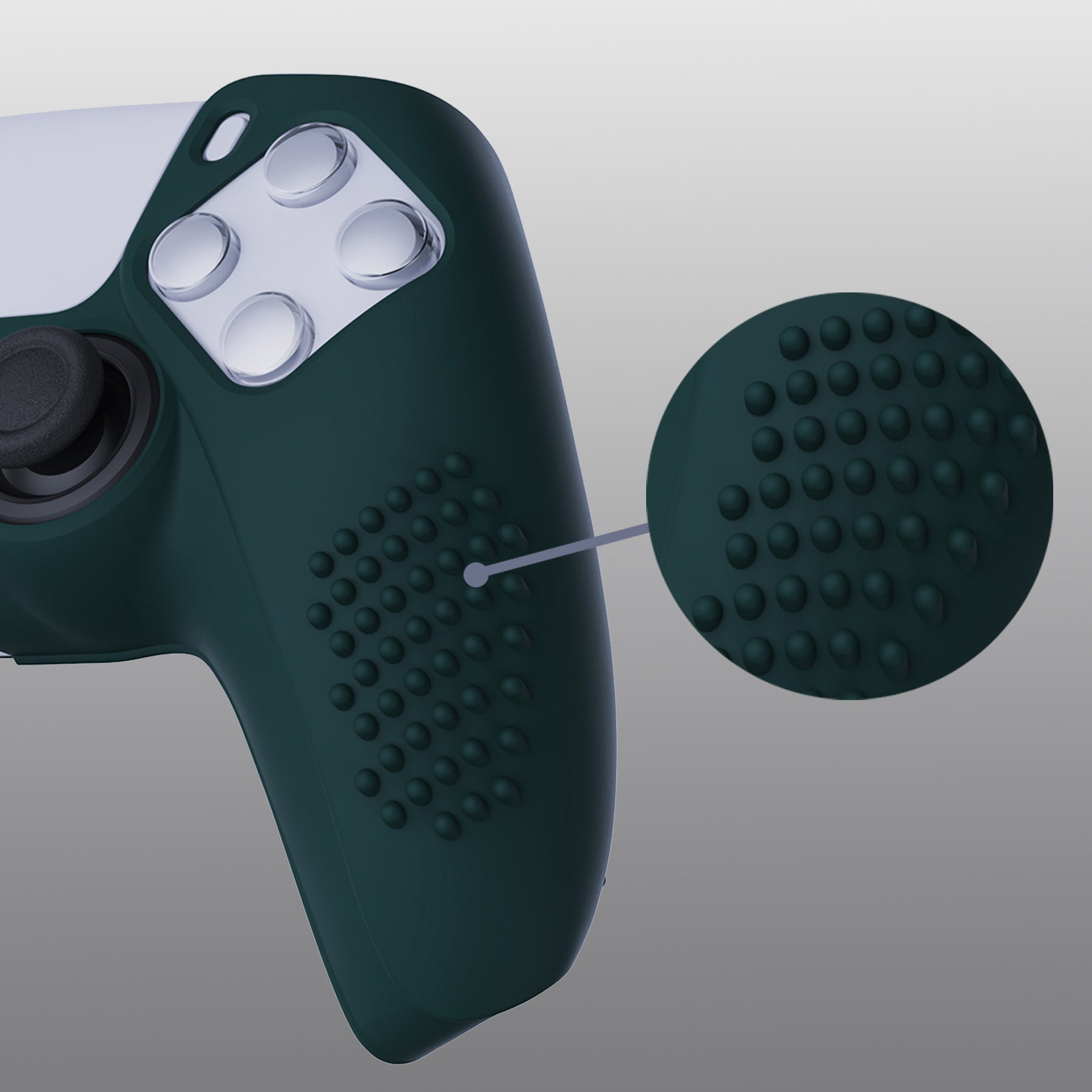 PlayVital 3D Studded Edition Anti-Slip Silicone Cover Skin with Thumb Grip Caps for PS5 Wireless Controller - Racing Green PlayVital