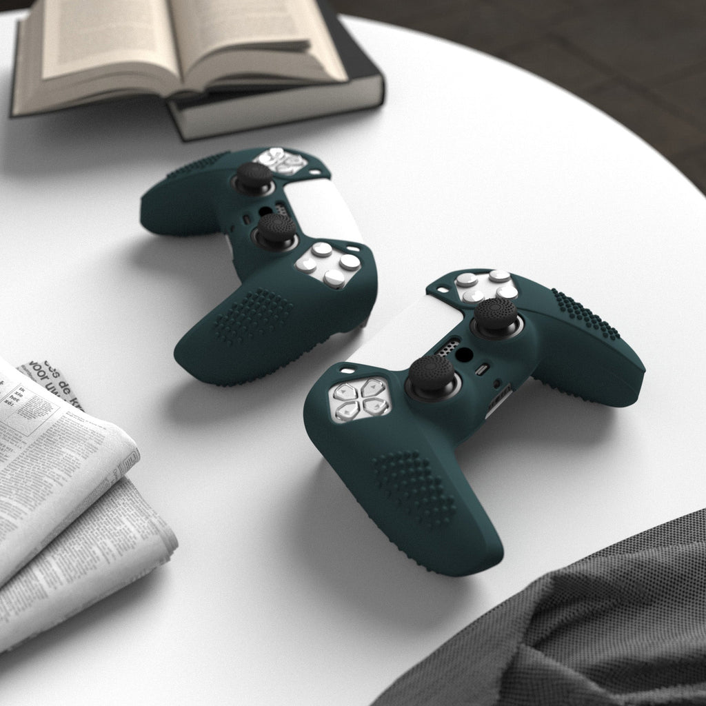 PlayVital 3D Studded Edition Anti-Slip Silicone Cover Skin with Thumb Grip Caps for PS5 Wireless Controller - Racing Green PlayVital
