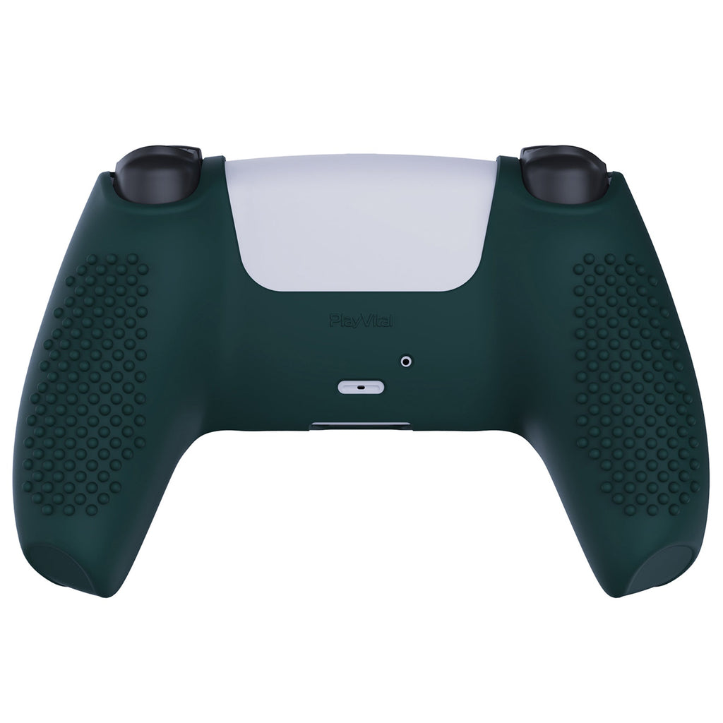 PlayVital 3D Studded Edition Anti-Slip Silicone Cover Skin with Thumb Grip Caps for PS5 Wireless Controller - Racing Green PlayVital