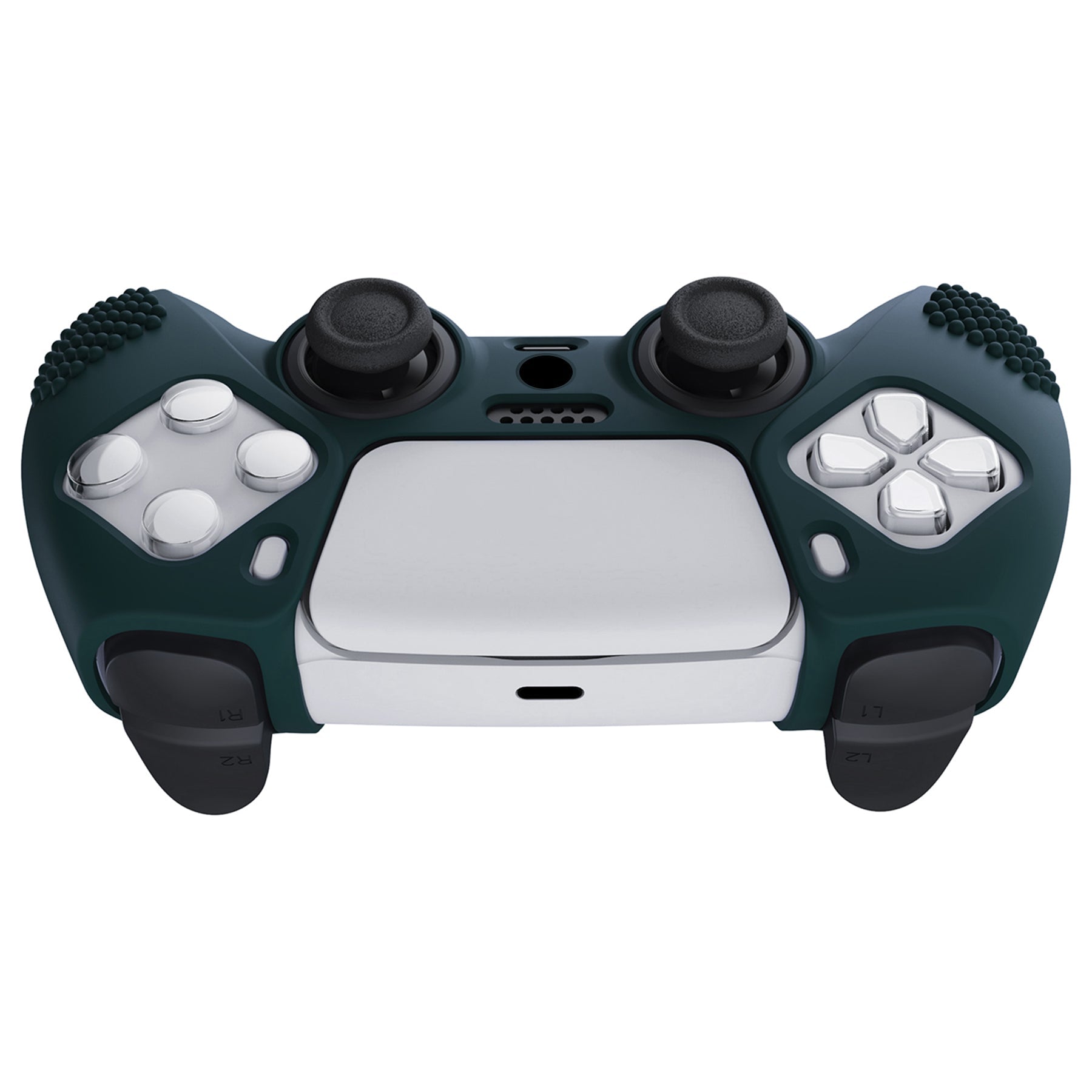 PlayVital 3D Studded Edition Anti-Slip Silicone Cover Skin with Thumb Grip Caps for PS5 Wireless Controller - Racing Green PlayVital