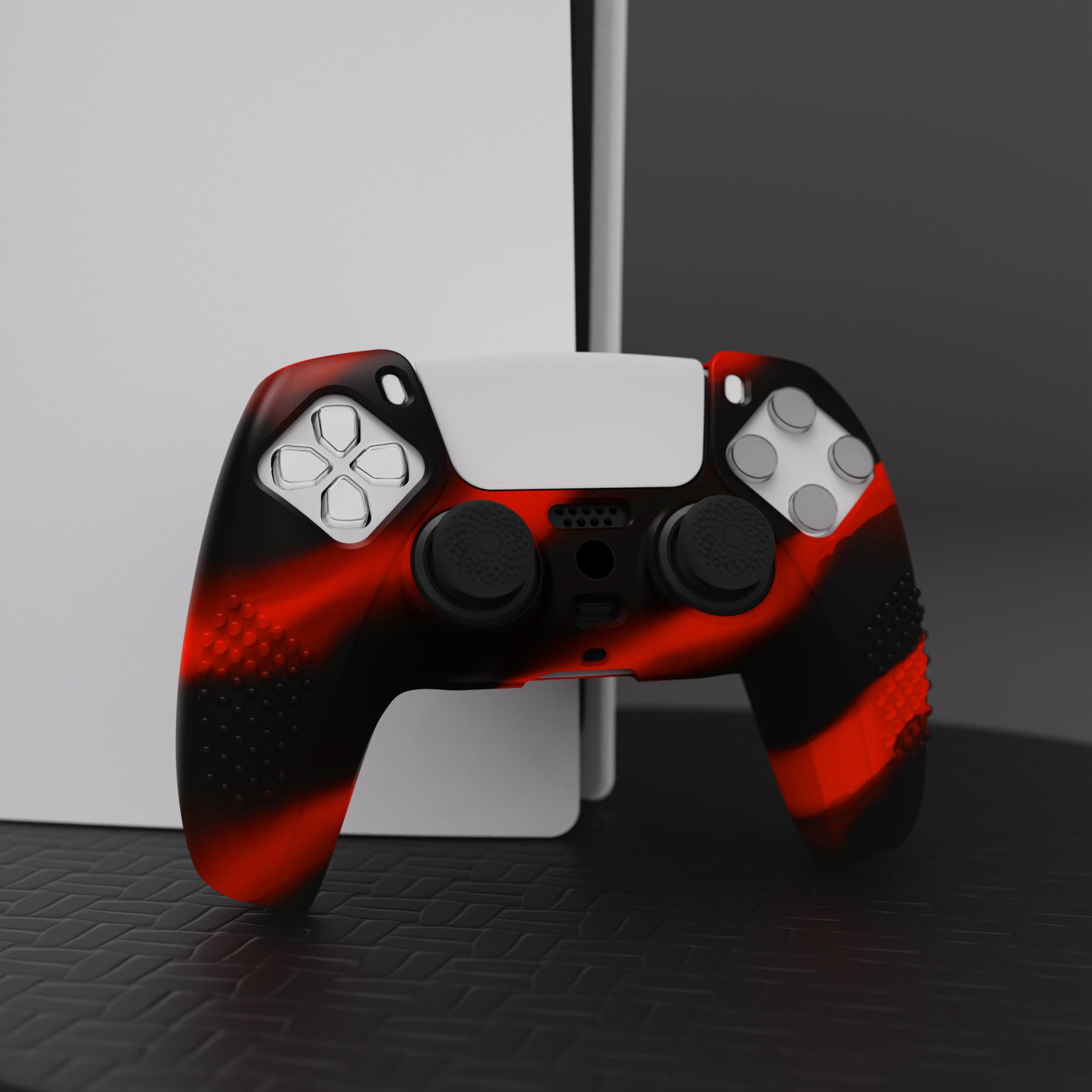 PlayVital 3D Studded Edition Anti-Slip Silicone Cover Skin with Thumb Grip Caps for PS5 Wireless Controller - Red & Black PlayVital