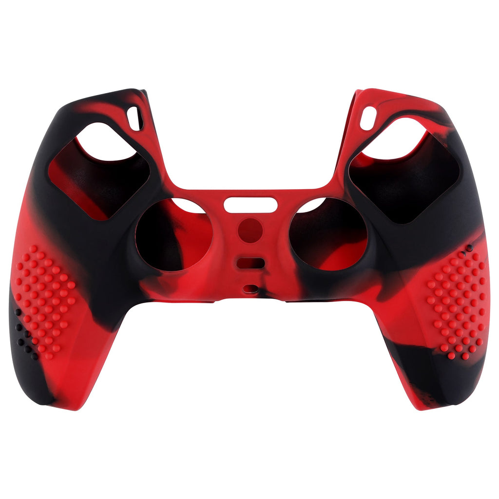PlayVital 3D Studded Edition Anti-Slip Silicone Cover Skin with Thumb Grip Caps for PS5 Wireless Controller - Red & Black PlayVital