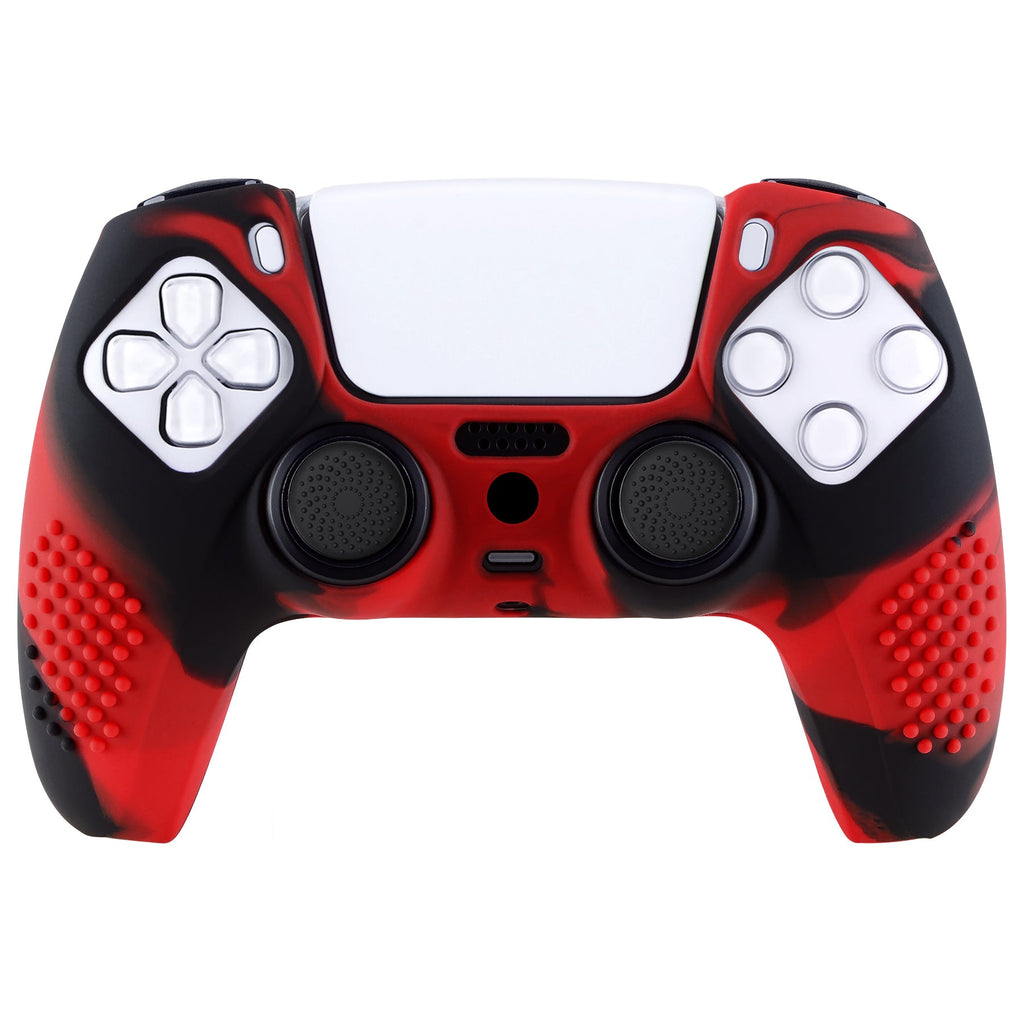PlayVital 3D Studded Edition Anti-Slip Silicone Cover Skin with Thumb Grip Caps for PS5 Wireless Controller - Red & Black PlayVital