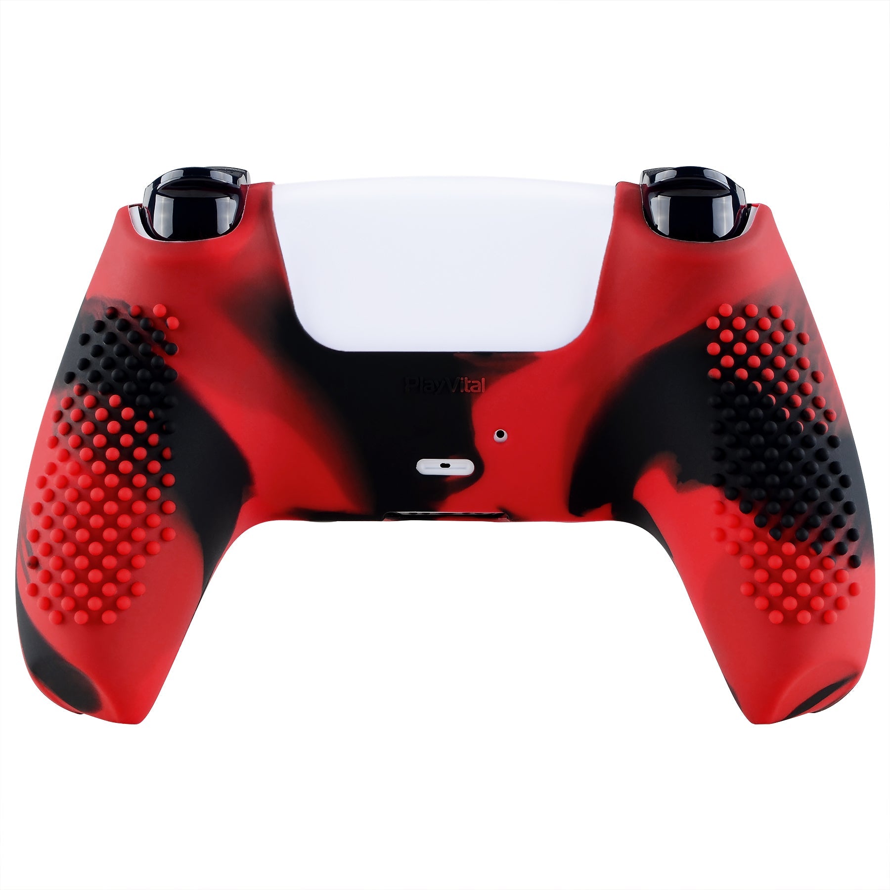 PlayVital 3D Studded Edition Anti-Slip Silicone Cover Skin with Thumb Grip Caps for PS5 Wireless Controller - Red & Black PlayVital