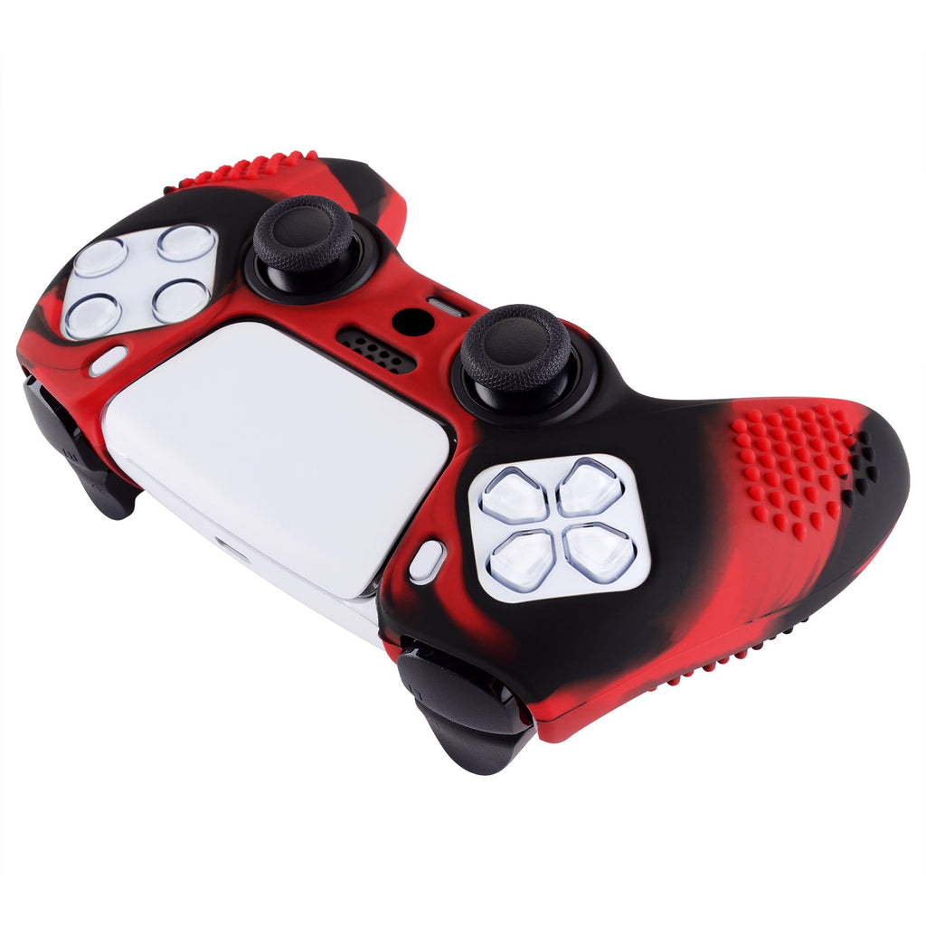PlayVital 3D Studded Edition Anti-Slip Silicone Cover Skin with Thumb Grip Caps for PS5 Wireless Controller - Red & Black PlayVital