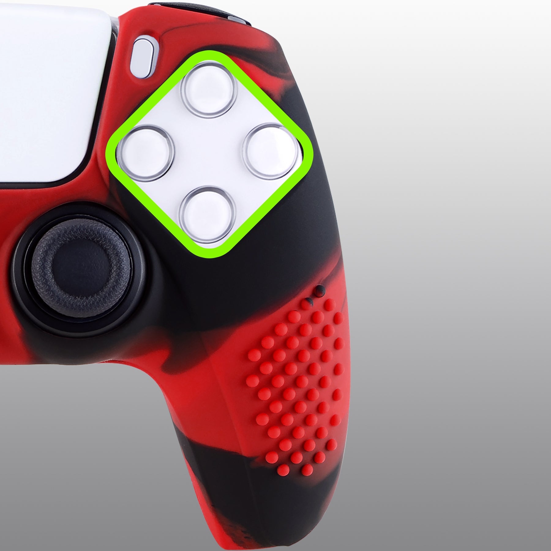 PlayVital 3D Studded Edition Anti-Slip Silicone Cover Skin with Thumb Grip Caps for PS5 Wireless Controller - Red & Black PlayVital