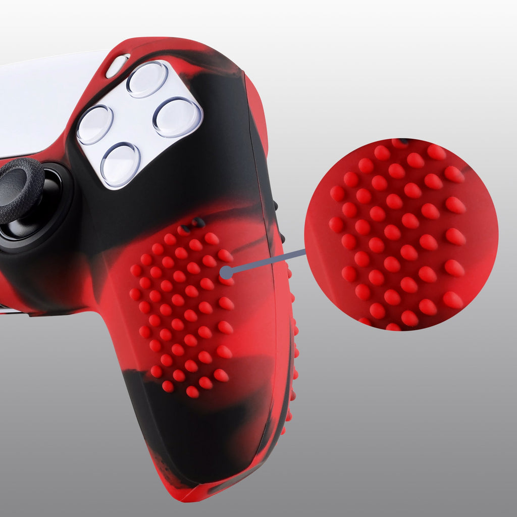 PlayVital 3D Studded Edition Anti-Slip Silicone Cover Skin with Thumb Grip Caps for PS5 Wireless Controller - Red & Black PlayVital