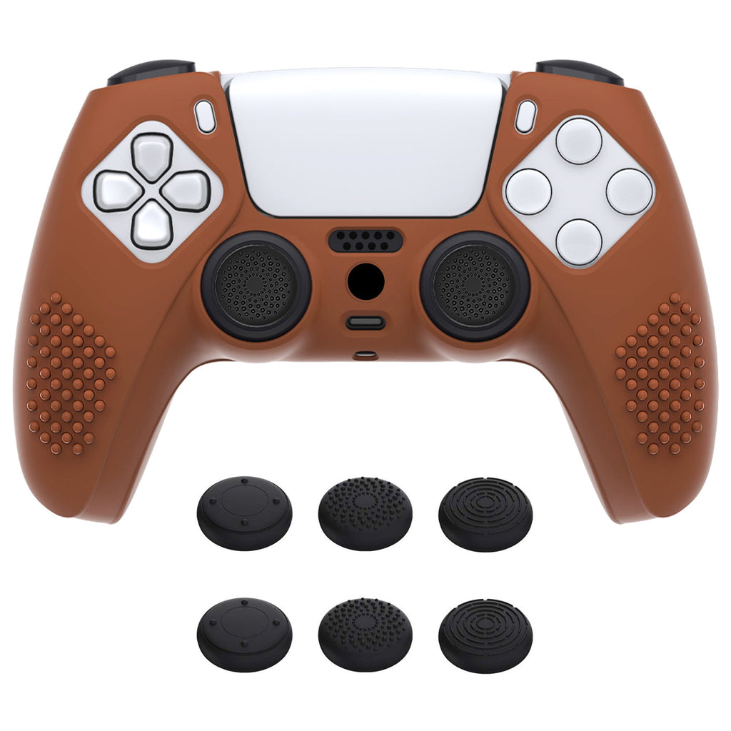 PlayVital 3D Studded Edition Anti-Slip Silicone Cover Skin with Thumb Grip Caps for PS5 Wireless Controller - Signal Brown PlayVital