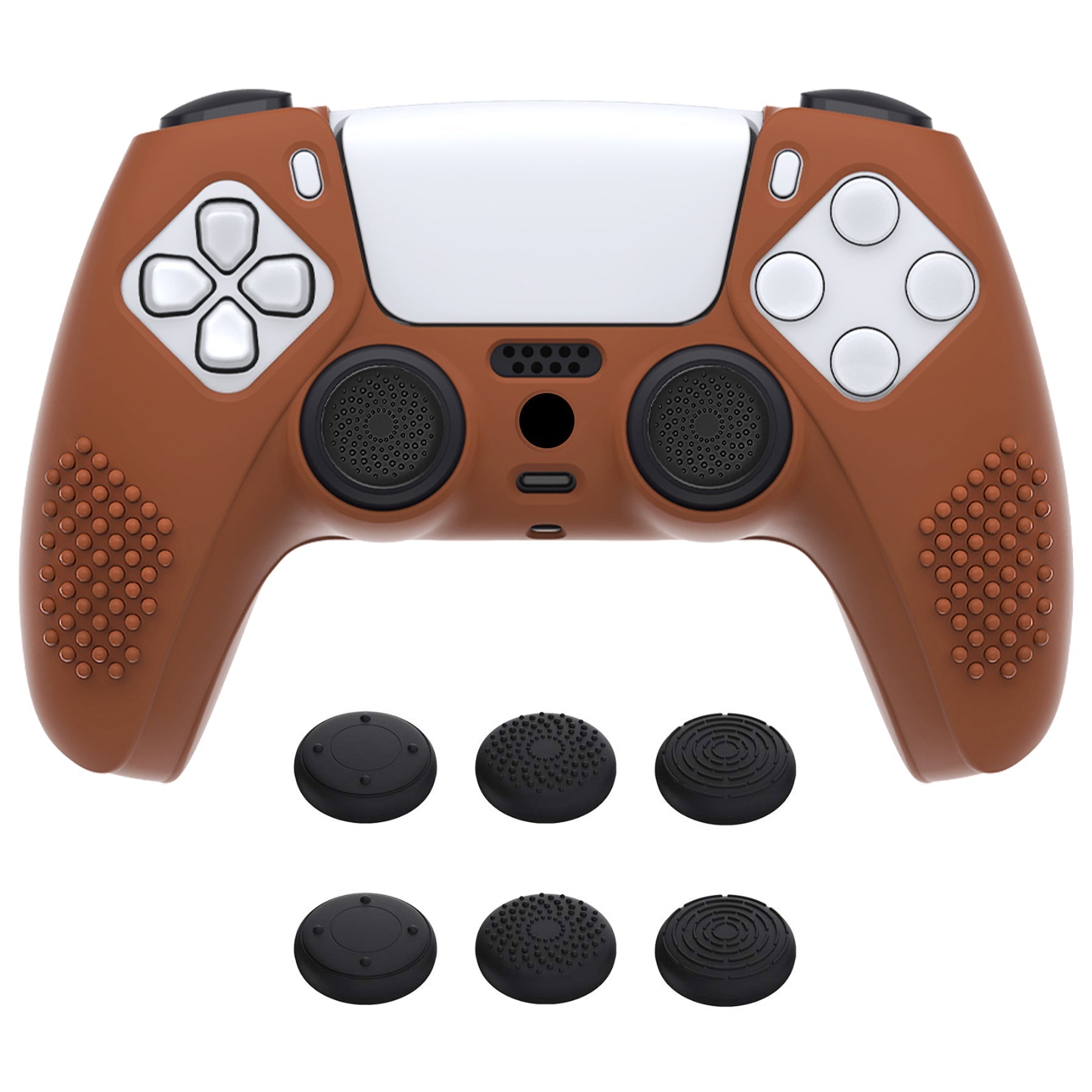 PlayVital 3D Studded Edition Anti-Slip Silicone Cover Skin with Thumb Grip Caps for PS5 Wireless Controller - Signal Brown PlayVital