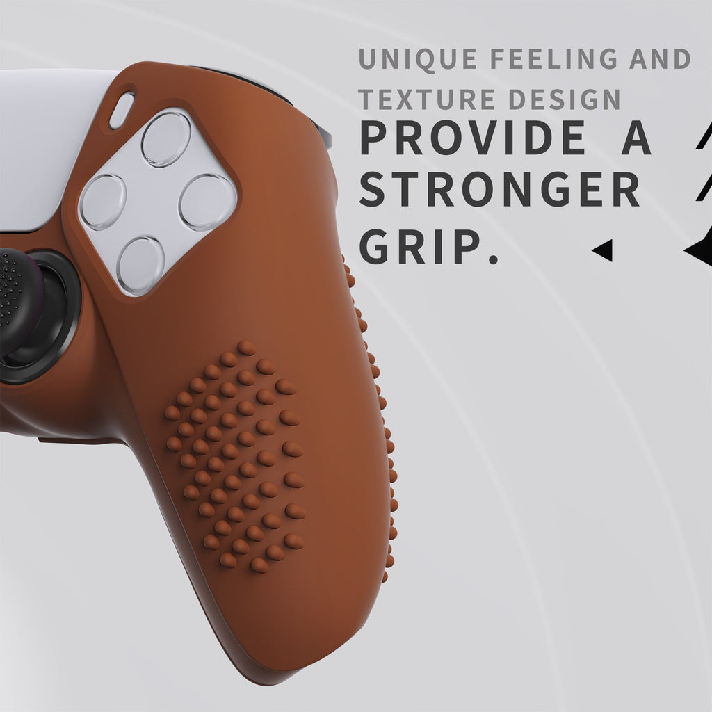 PlayVital 3D Studded Edition Anti-Slip Silicone Cover Skin with Thumb Grip Caps for PS5 Wireless Controller - Signal Brown PlayVital