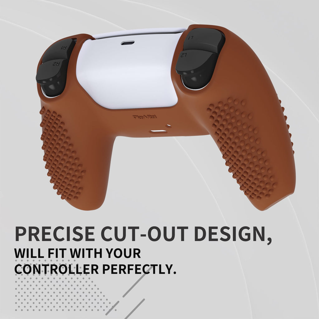 PlayVital 3D Studded Edition Anti-Slip Silicone Cover Skin with Thumb Grip Caps for PS5 Wireless Controller - Signal Brown PlayVital