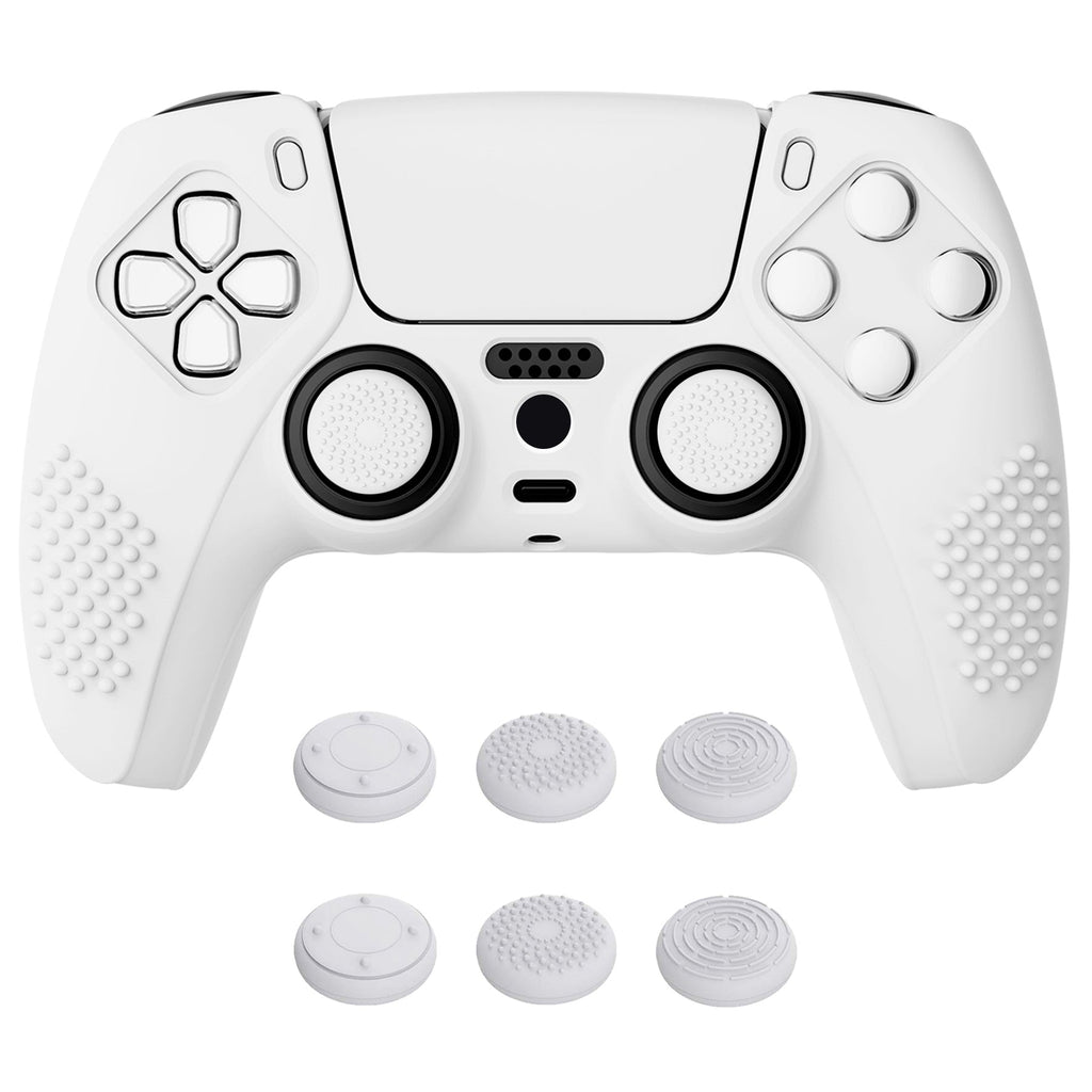 PlayVital 3D Studded Edition Anti-Slip Silicone Cover Skin with Thumb Grip Caps for PS5 Wireless Controller - White PlayVital