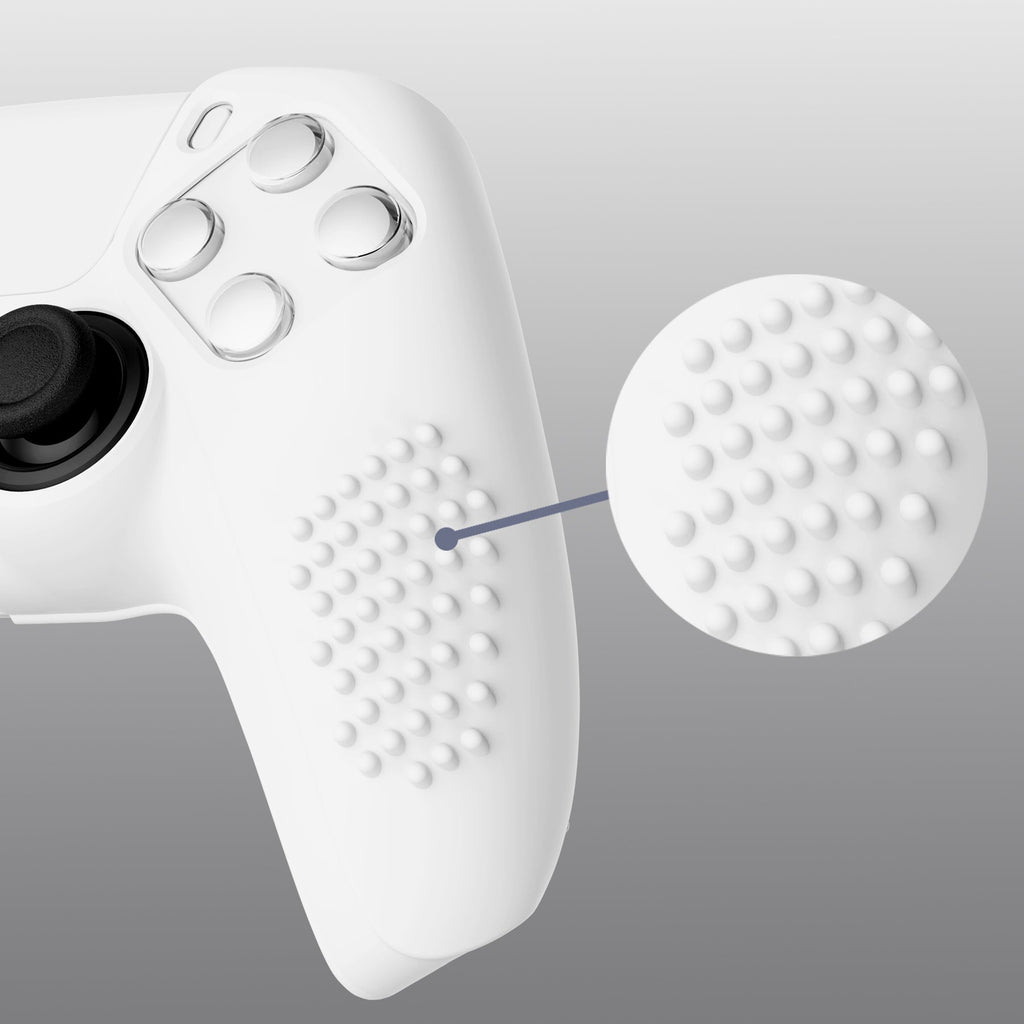 PlayVital 3D Studded Edition Anti-Slip Silicone Cover Skin with Thumb Grip Caps for PS5 Wireless Controller - White PlayVital
