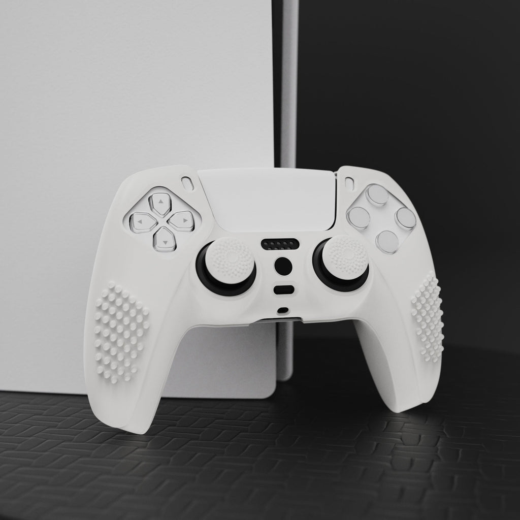 PlayVital 3D Studded Edition Anti-Slip Silicone Cover Skin with Thumb Grip Caps for PS5 Wireless Controller - White PlayVital