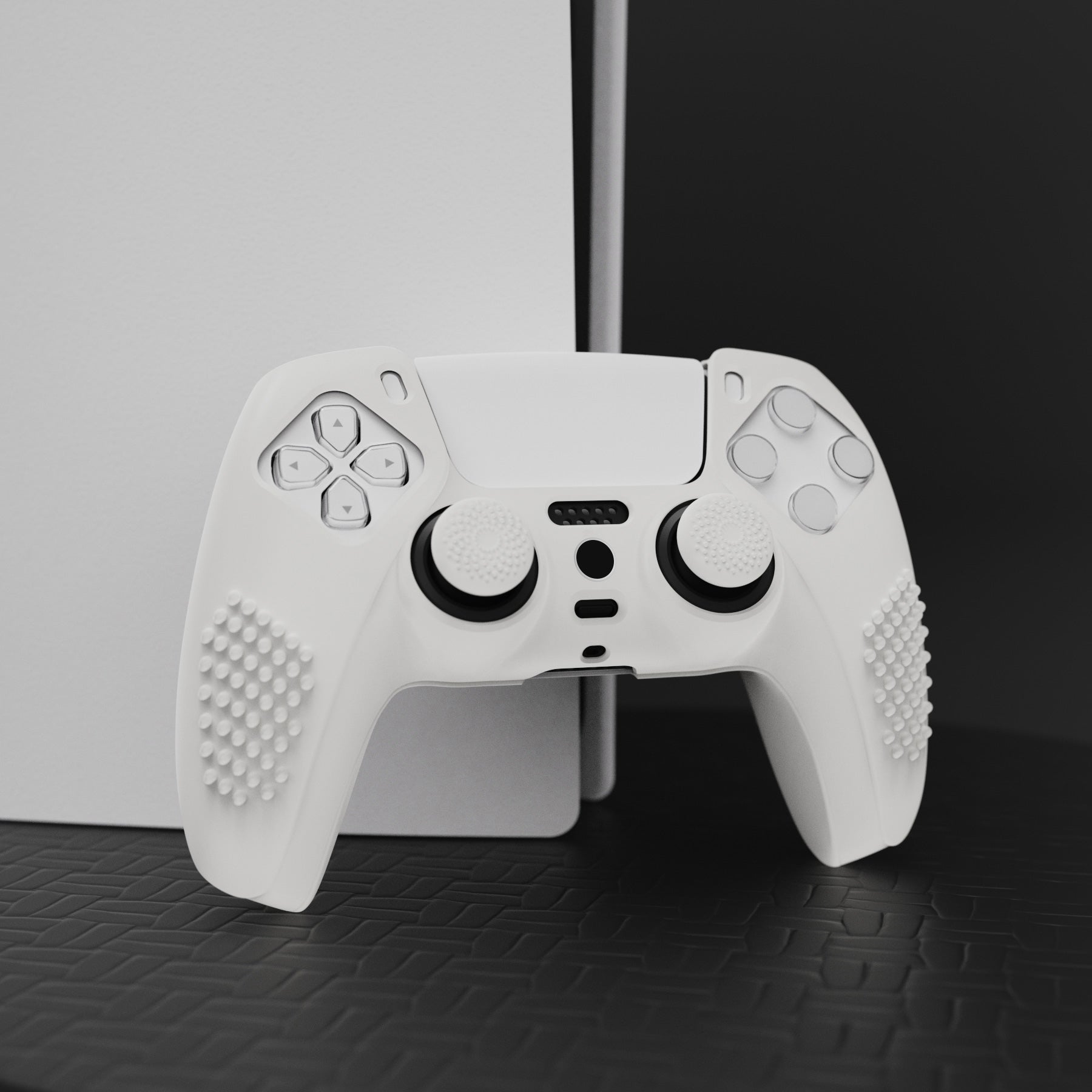 PlayVital 3D Studded Edition Anti-Slip Silicone Cover Skin with Thumb Grip Caps for PS5 Wireless Controller - White PlayVital