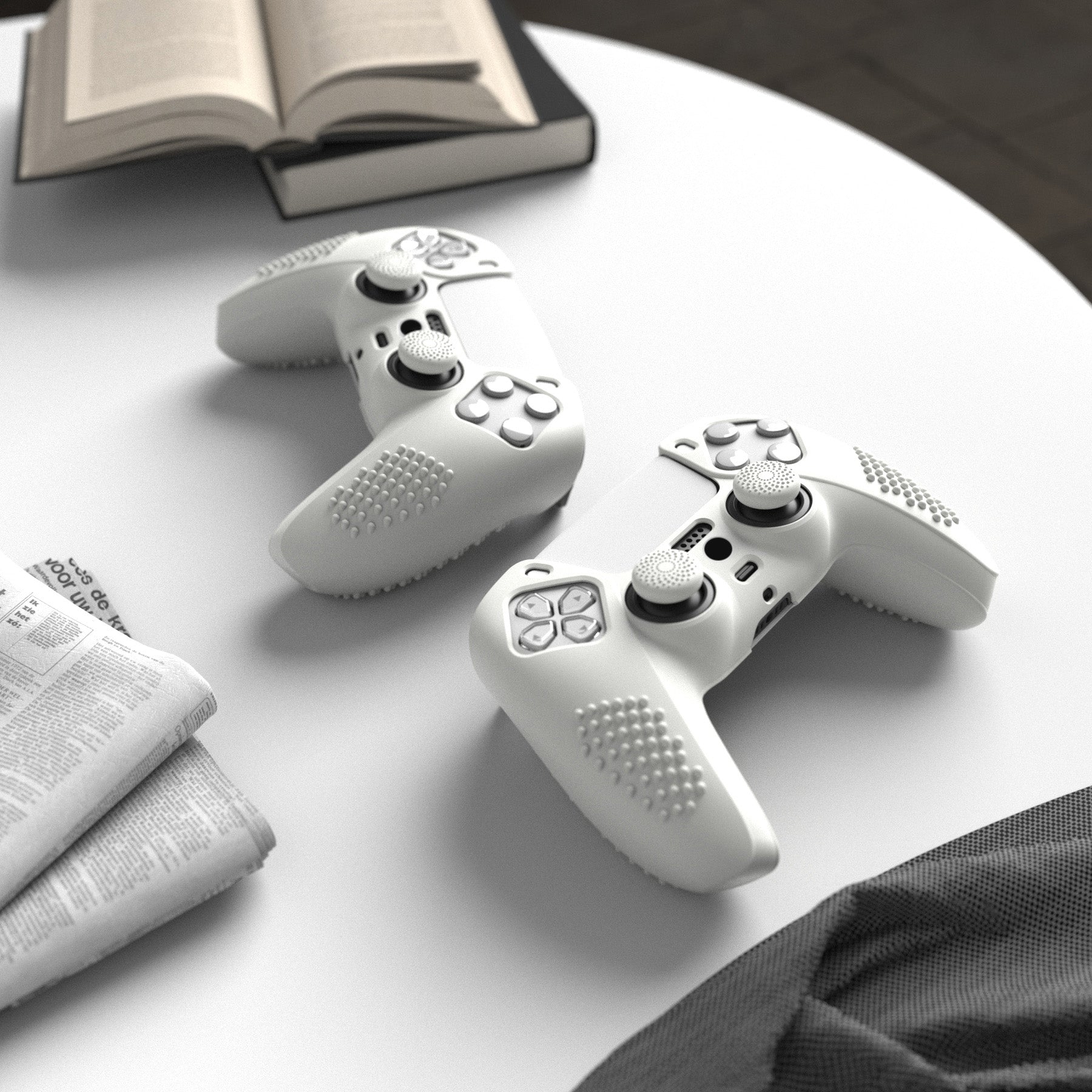 PlayVital 3D Studded Edition Anti-Slip Silicone Cover Skin with Thumb Grip Caps for PS5 Wireless Controller - White PlayVital