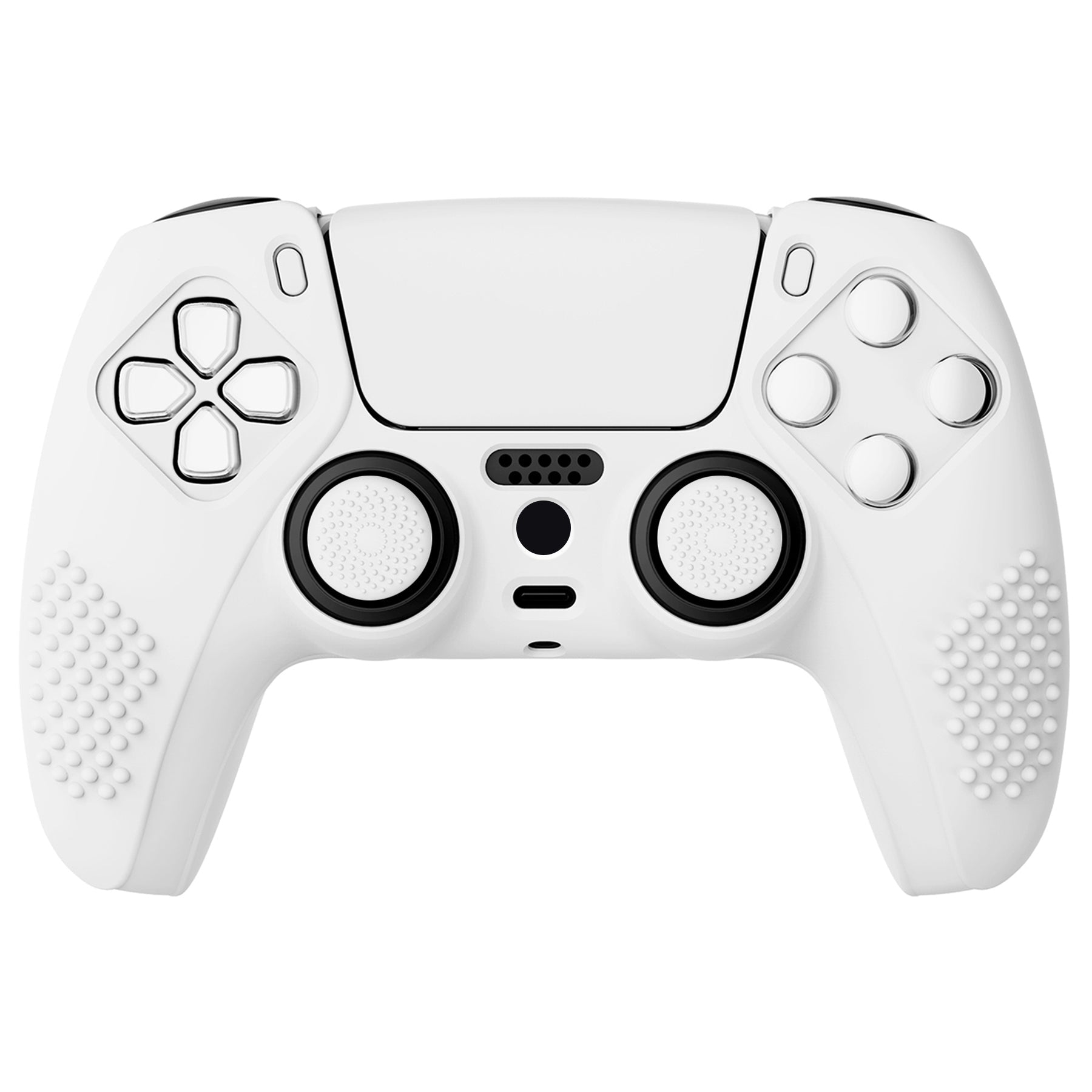 PlayVital 3D Studded Edition Anti-Slip Silicone Cover Skin with Thumb Grip Caps for PS5 Wireless Controller - White PlayVital