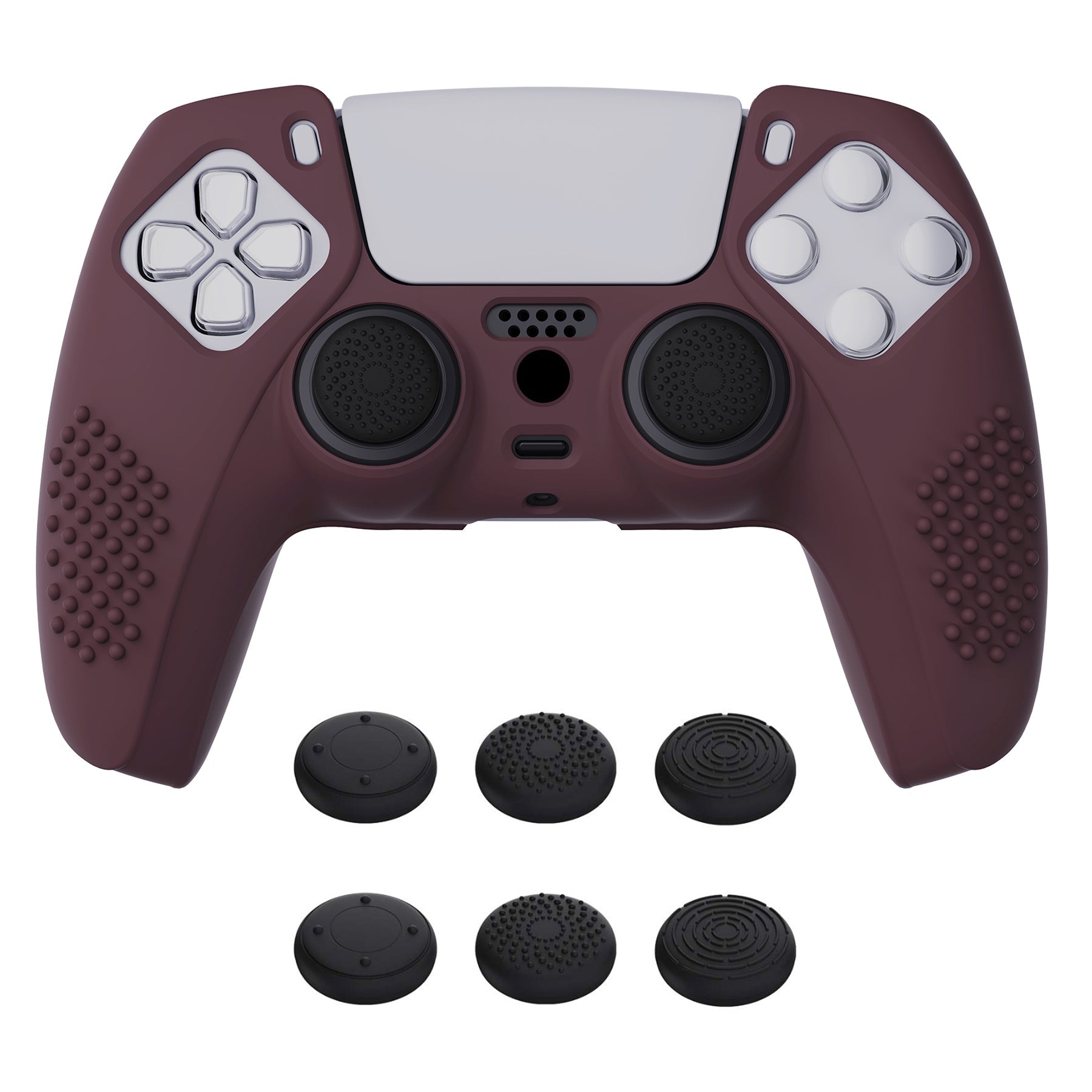 PlayVital 3D Studded Edition Anti-Slip Silicone Cover Skin with Thumb Grip Caps for PS5 Wireless Controller - Wine red PlayVital