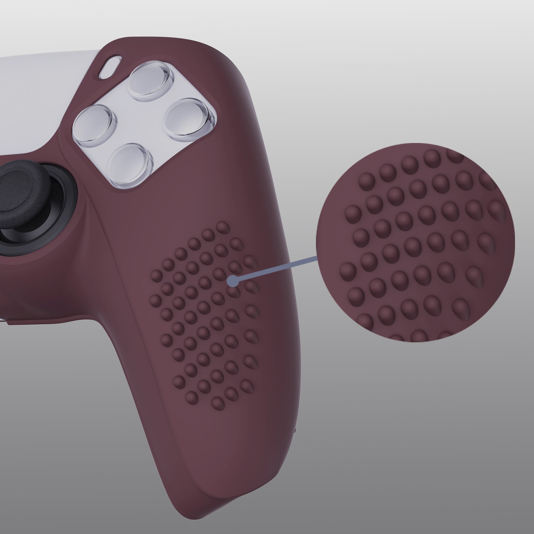 PlayVital 3D Studded Edition Anti-Slip Silicone Cover Skin with Thumb Grip Caps for PS5 Wireless Controller - Wine red PlayVital