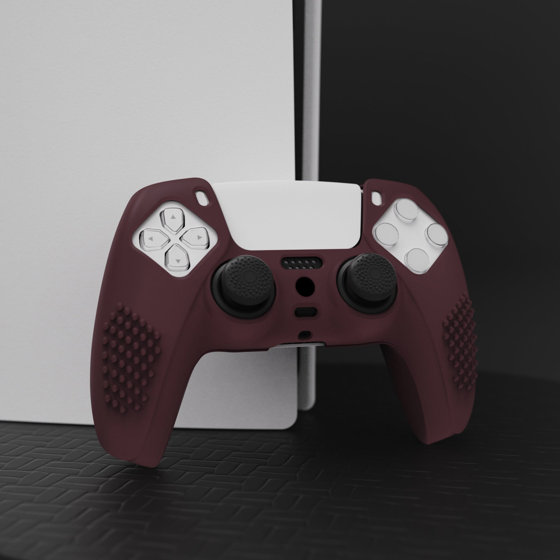 PlayVital 3D Studded Edition Anti-Slip Silicone Cover Skin with Thumb Grip Caps for PS5 Wireless Controller - Wine red PlayVital