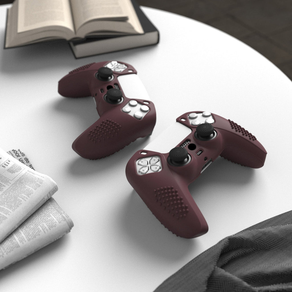 PlayVital 3D Studded Edition Anti-Slip Silicone Cover Skin with Thumb Grip Caps for PS5 Wireless Controller - Wine red PlayVital