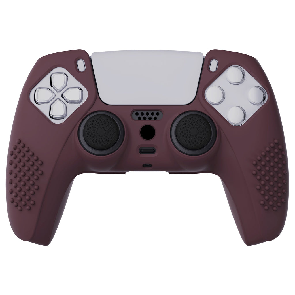 PlayVital 3D Studded Edition Anti-Slip Silicone Cover Skin with Thumb Grip Caps for PS5 Wireless Controller - Wine red PlayVital
