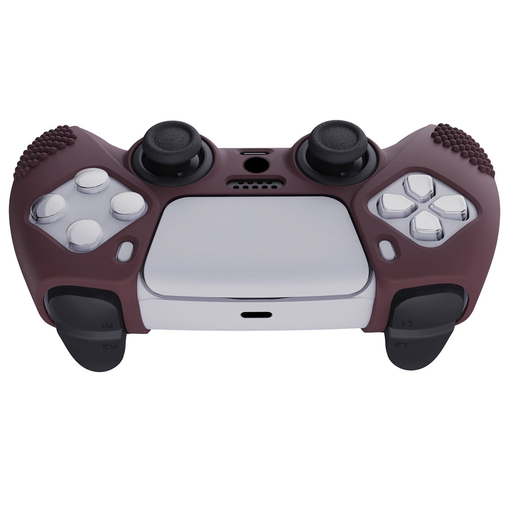 PlayVital 3D Studded Edition Anti-Slip Silicone Cover Skin with Thumb Grip Caps for PS5 Wireless Controller - Wine red PlayVital