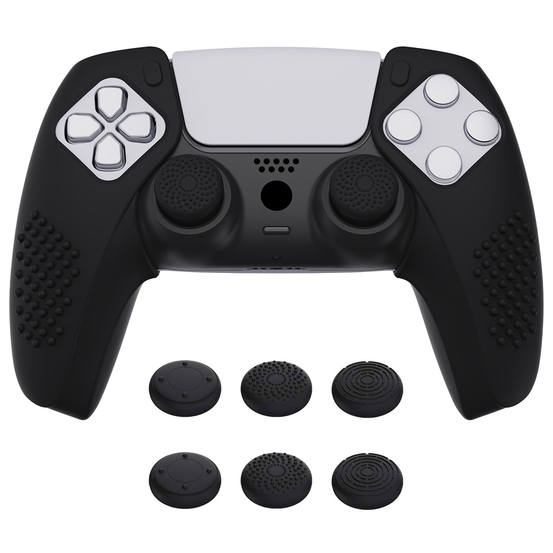 PlayVital 3D Studded Edition Anti-Slip Silicone Cover Skin with Thumb Grip Caps for PS5 Wireless Controller, Compatible with Charging Station - Black PlayVital