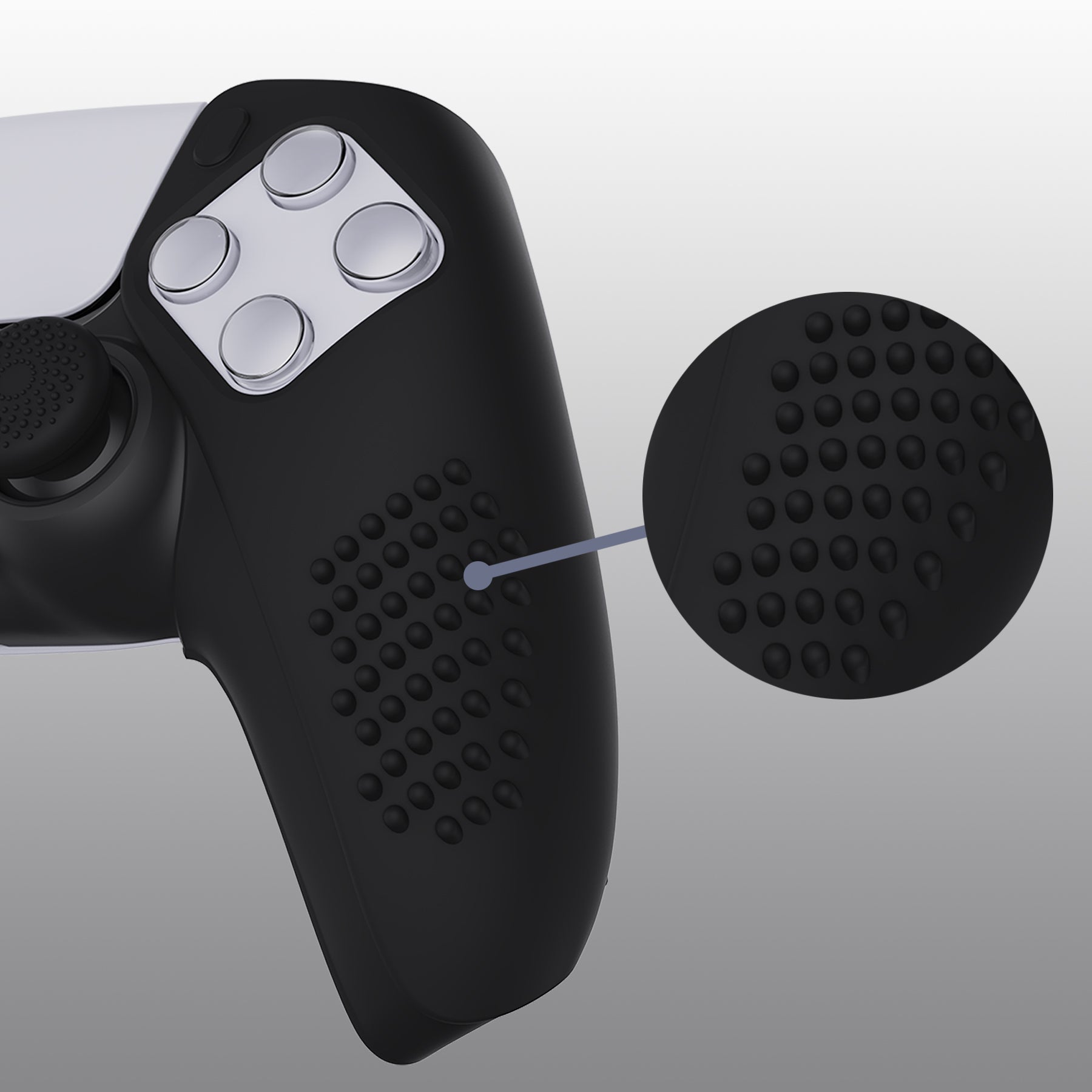 PlayVital 3D Studded Edition Anti-Slip Silicone Cover Skin with Thumb Grip Caps for PS5 Wireless Controller, Compatible with Charging Station - Black PlayVital