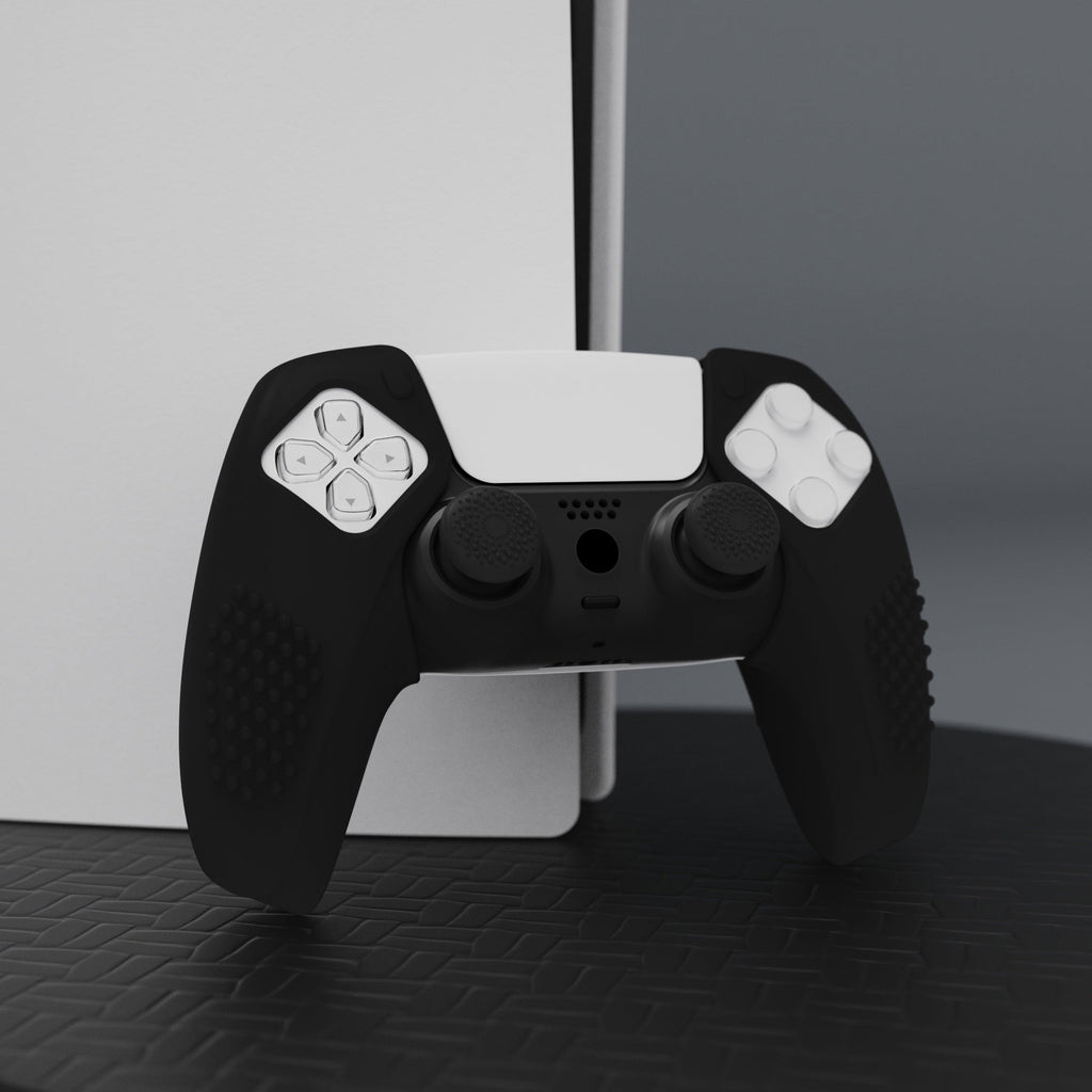 PlayVital 3D Studded Edition Anti-Slip Silicone Cover Skin with Thumb Grip Caps for PS5 Wireless Controller, Compatible with Charging Station - Black PlayVital