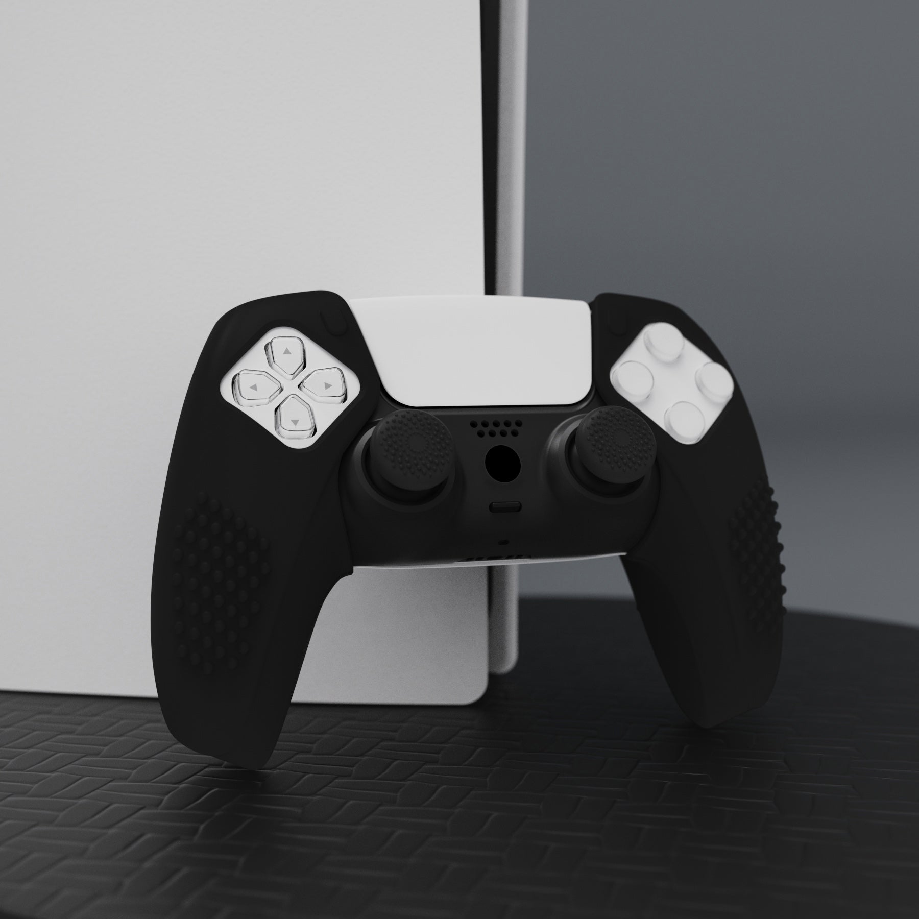 PlayVital 3D Studded Edition Anti-Slip Silicone Cover Skin with Thumb Grip Caps for PS5 Wireless Controller, Compatible with Charging Station - Black PlayVital