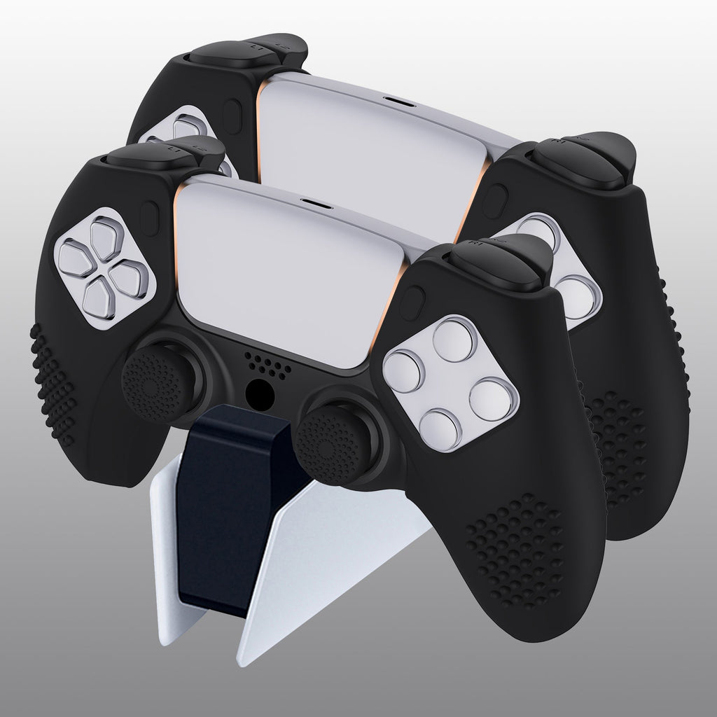PlayVital 3D Studded Edition Anti-Slip Silicone Cover Skin with Thumb Grip Caps for PS5 Wireless Controller, Compatible with Charging Station - Black PlayVital