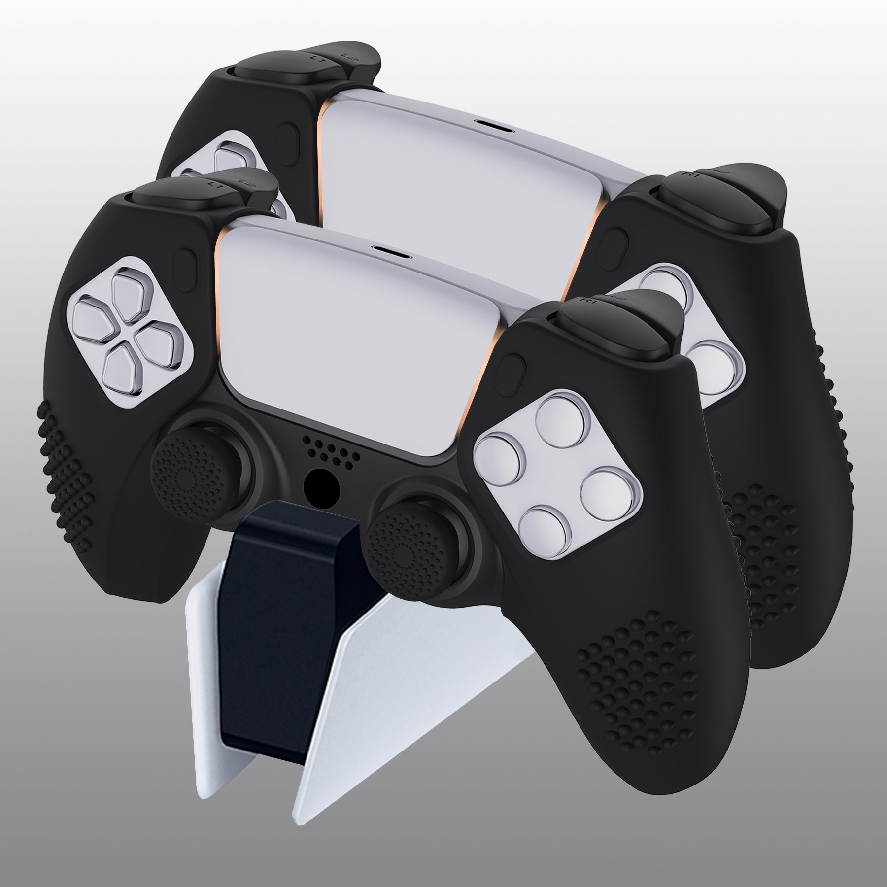 PlayVital 3D Studded Edition Anti-Slip Silicone Cover Skin with Thumb Grip Caps for PS5 Wireless Controller, Compatible with Charging Station - Black PlayVital