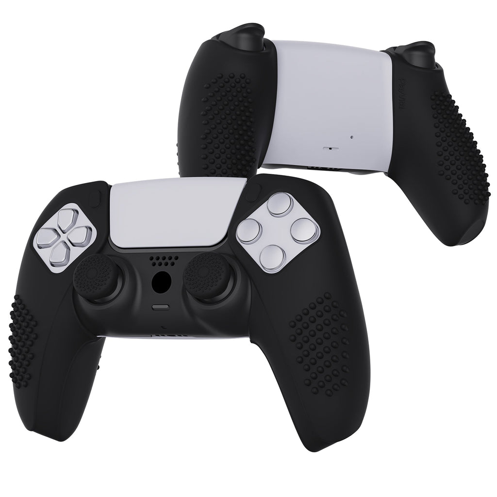 PlayVital 3D Studded Edition Anti-Slip Silicone Cover Skin with Thumb Grip Caps for PS5 Wireless Controller, Compatible with Charging Station - Black PlayVital