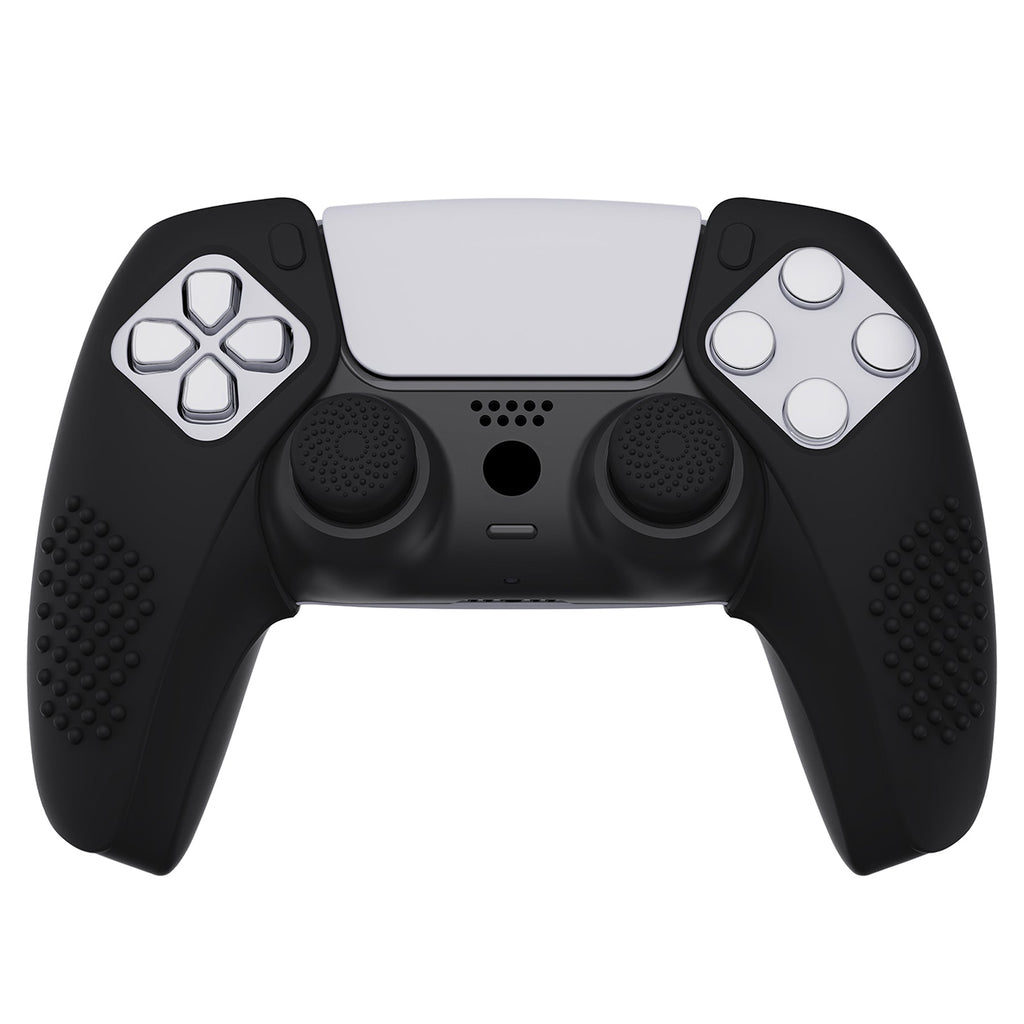 PlayVital 3D Studded Edition Anti-Slip Silicone Cover Skin with Thumb Grip Caps for PS5 Wireless Controller, Compatible with Charging Station - Black PlayVital