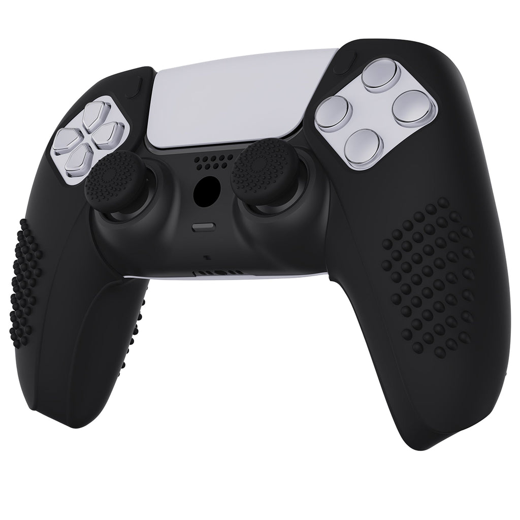 PlayVital 3D Studded Edition Anti-Slip Silicone Cover Skin with Thumb Grip Caps for PS5 Wireless Controller, Compatible with Charging Station - Black PlayVital