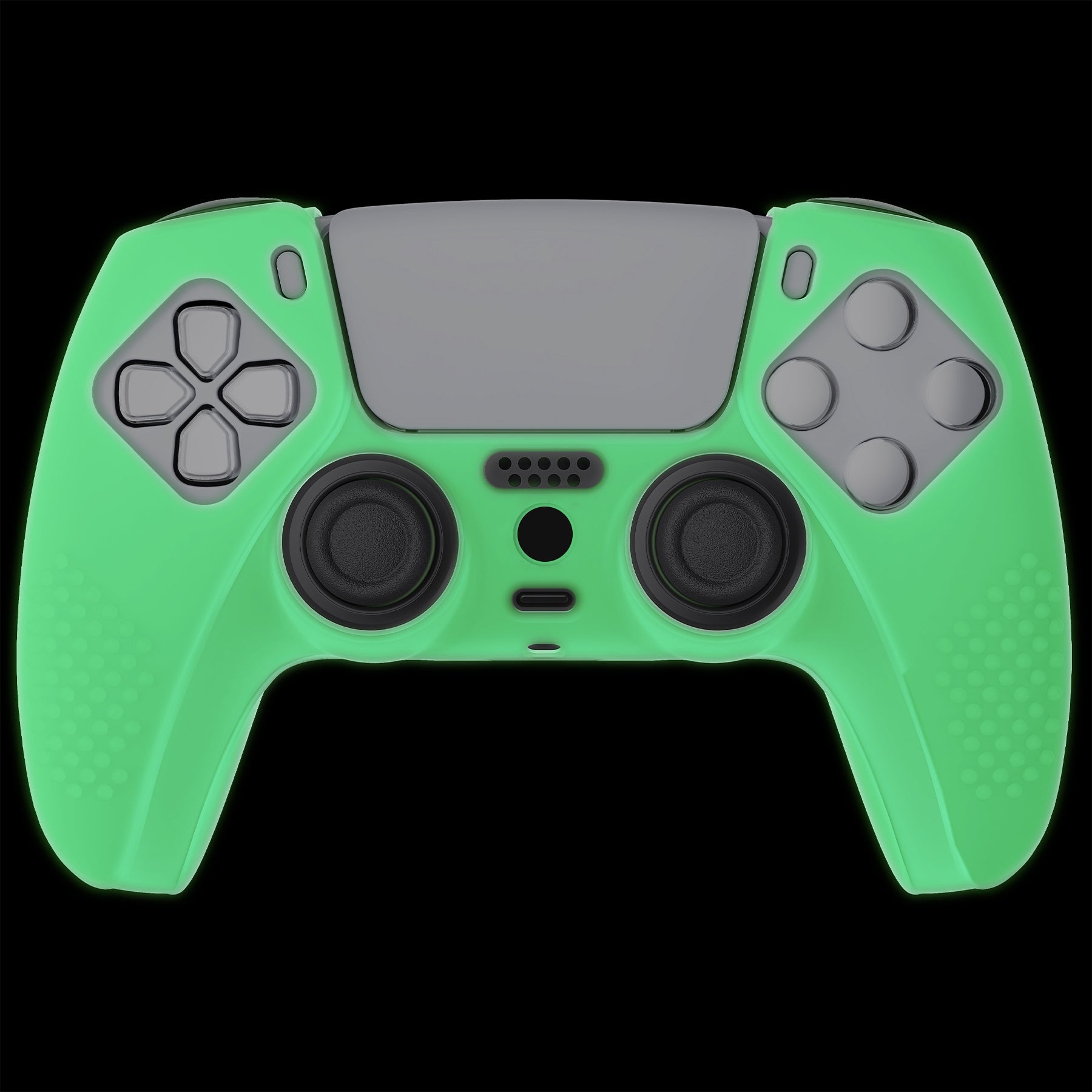 PlayVital 3D Studded Edition Anti-Slip Silicone Cover Skin with Thumb Grip Caps for PS5 Wireless Controller - Glow in Dark Green PlayVital