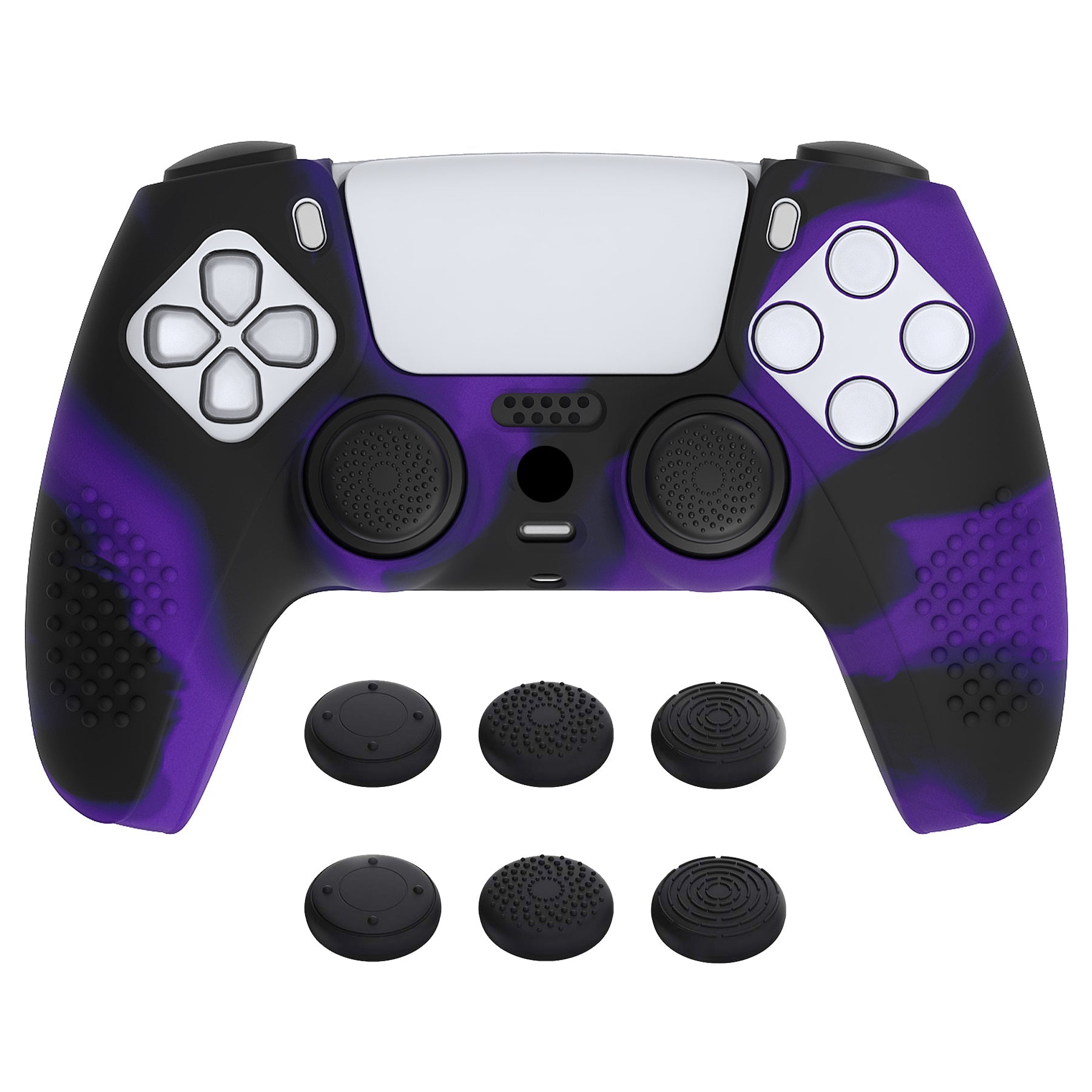 PlayVital 3D Studded Edition Anti-Slip Silicone Cover Skin with Thumb Grip Caps for PS5 Wireless Controller - Purple & Black PlayVital