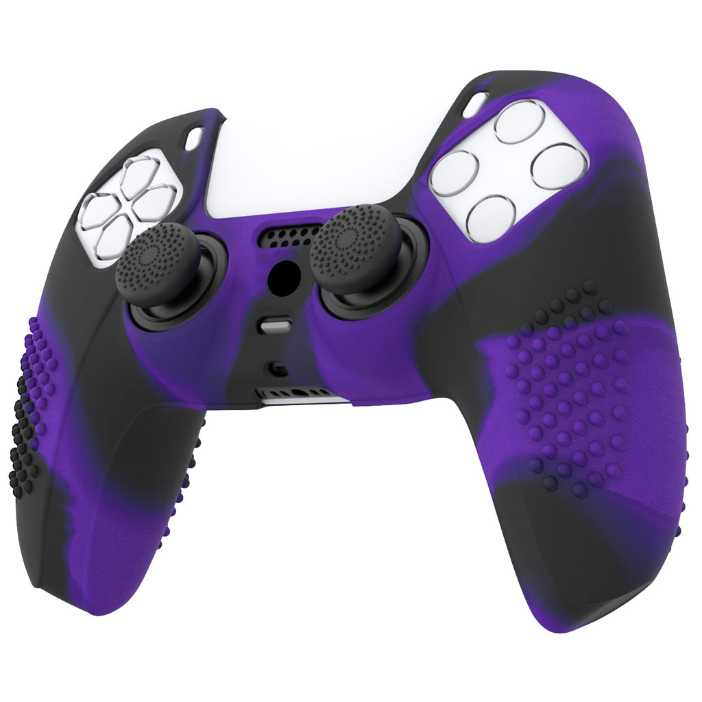 PlayVital 3D Studded Edition Anti-Slip Silicone Cover Skin with Thumb Grip Caps for PS5 Wireless Controller - Purple & Black PlayVital