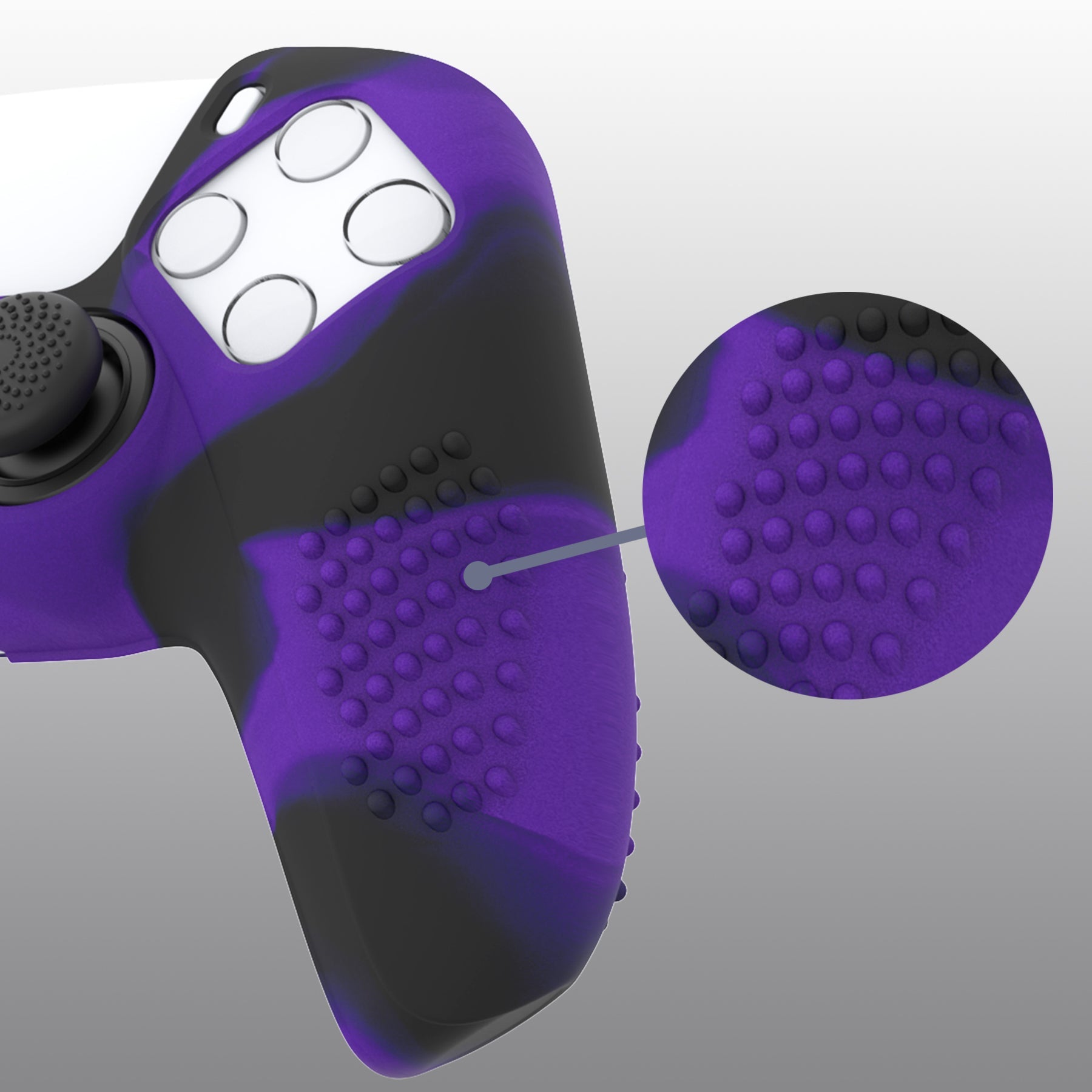PlayVital 3D Studded Edition Anti-Slip Silicone Cover Skin with Thumb Grip Caps for PS5 Wireless Controller - Purple & Black PlayVital