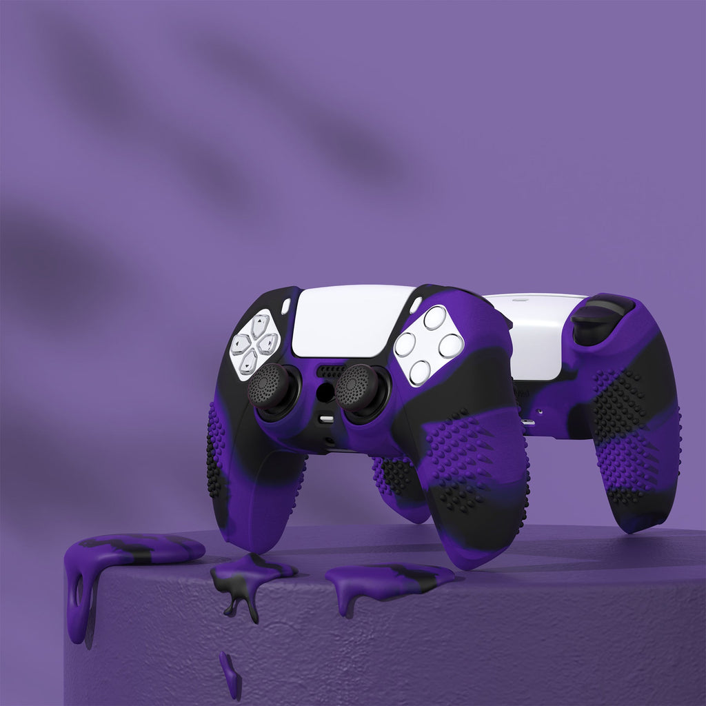 PlayVital 3D Studded Edition Anti-Slip Silicone Cover Skin with Thumb Grip Caps for PS5 Wireless Controller - Purple & Black PlayVital