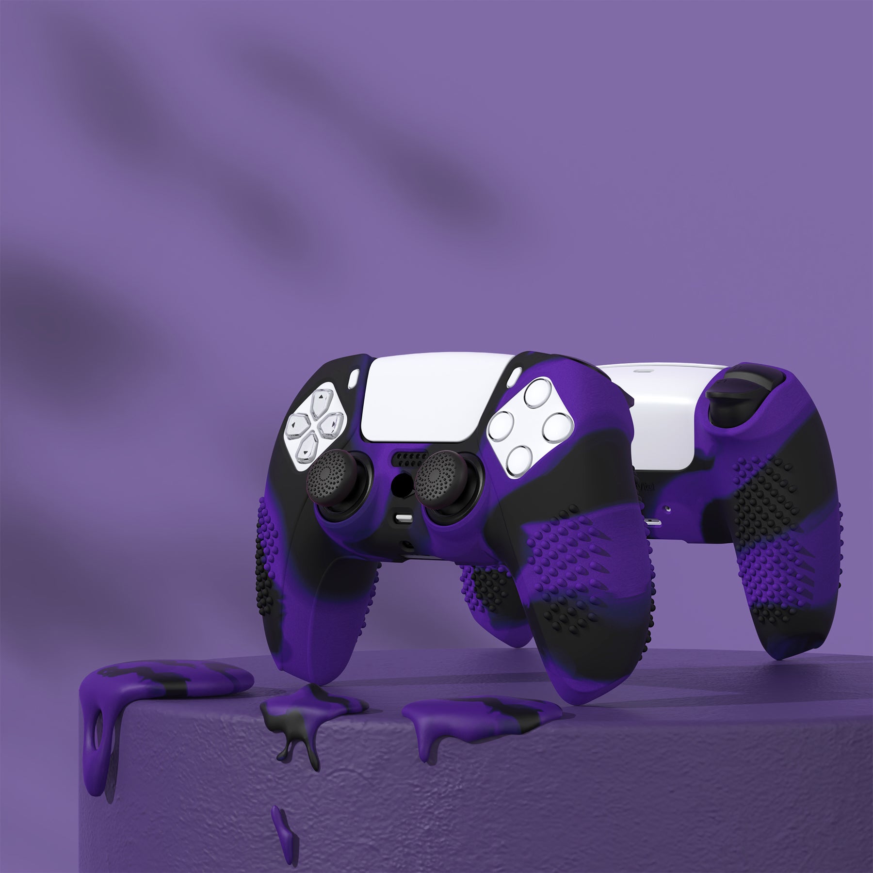 PlayVital 3D Studded Edition Anti-Slip Silicone Cover Skin with Thumb Grip Caps for PS5 Wireless Controller - Purple & Black PlayVital