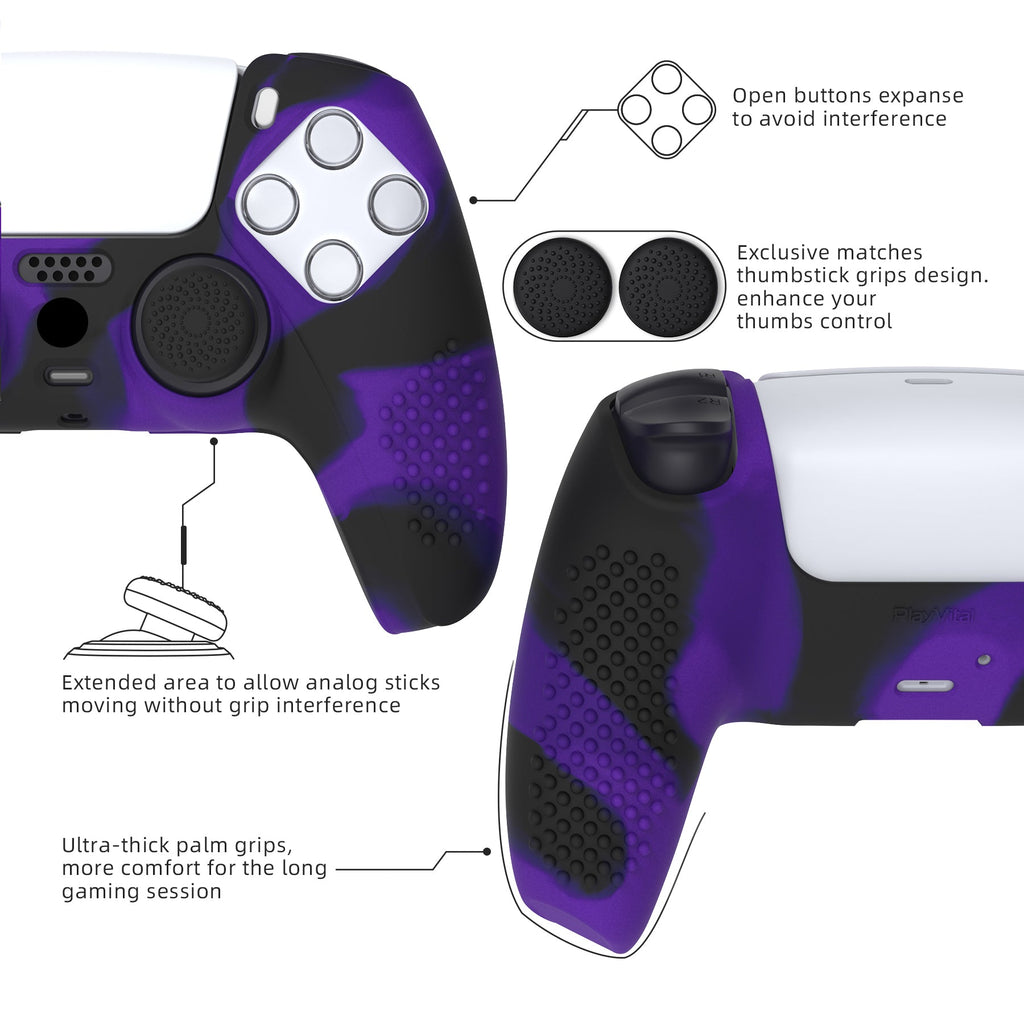 PlayVital 3D Studded Edition Anti-Slip Silicone Cover Skin with Thumb Grip Caps for PS5 Wireless Controller - Purple & Black PlayVital
