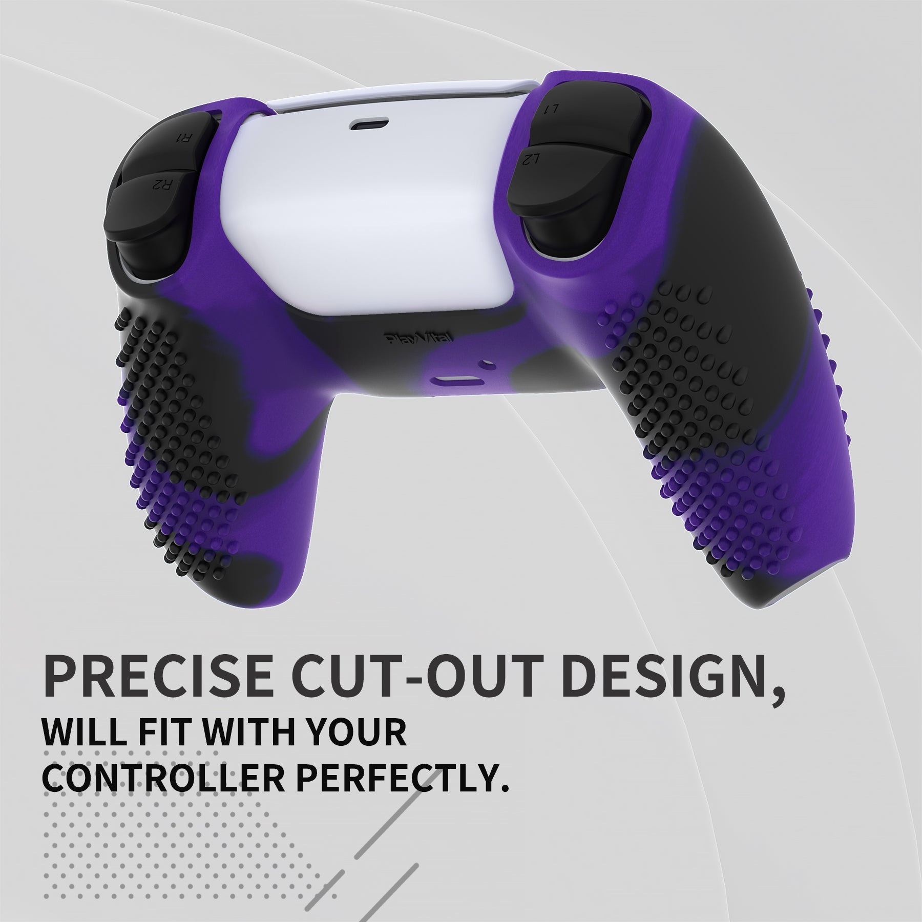 PlayVital 3D Studded Edition Anti-Slip Silicone Cover Skin with Thumb Grip Caps for PS5 Wireless Controller - Purple & Black PlayVital