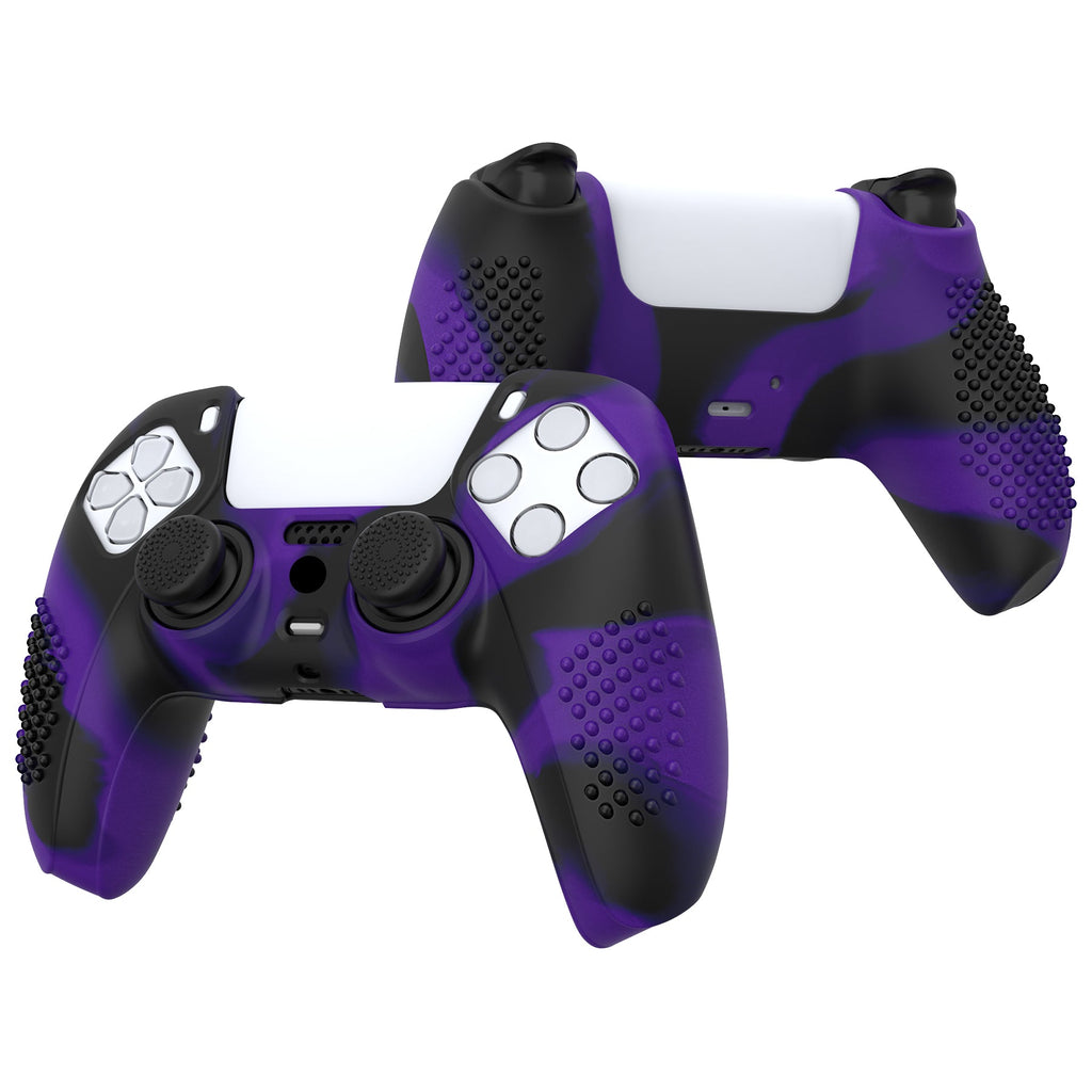PlayVital 3D Studded Edition Anti-Slip Silicone Cover Skin with Thumb Grip Caps for PS5 Wireless Controller - Purple & Black PlayVital