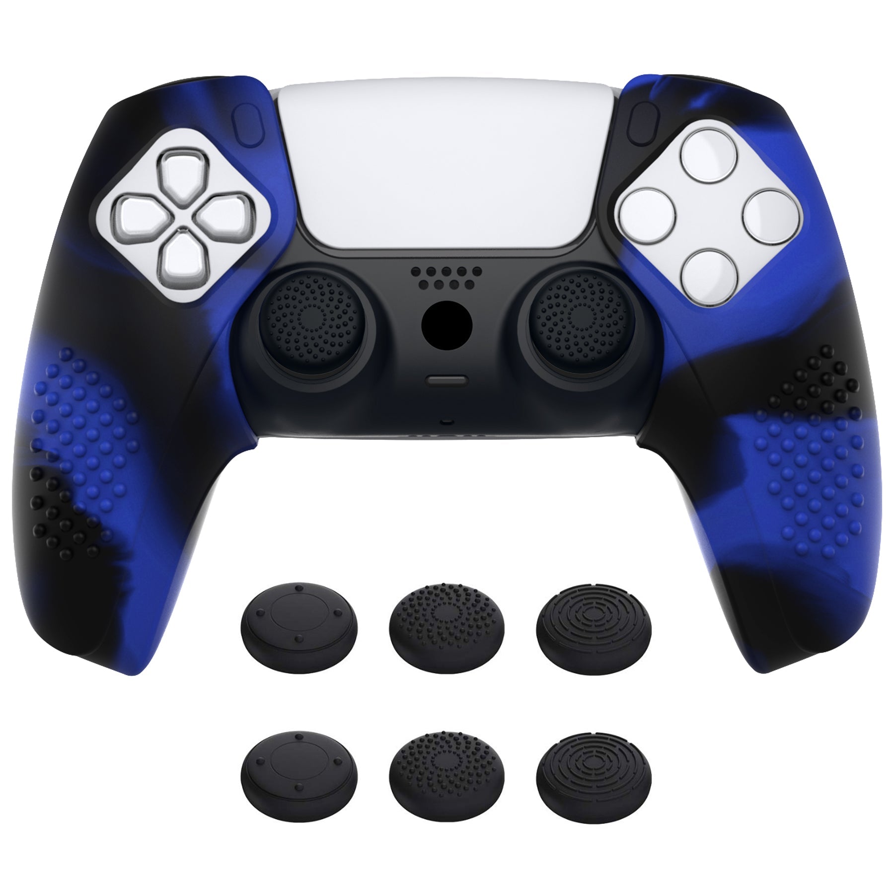 PlayVital 3D Studded Edition Anti-Slip Silicone Cover Skin with Thumb Grip Caps for PS5 Wireless Controller, Compatible with Charging Station - Blue & Black PlayVital