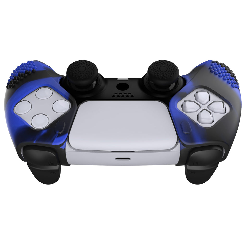 PlayVital 3D Studded Edition Anti-Slip Silicone Cover Skin with Thumb Grip Caps for PS5 Wireless Controller, Compatible with Charging Station - Blue & Black PlayVital