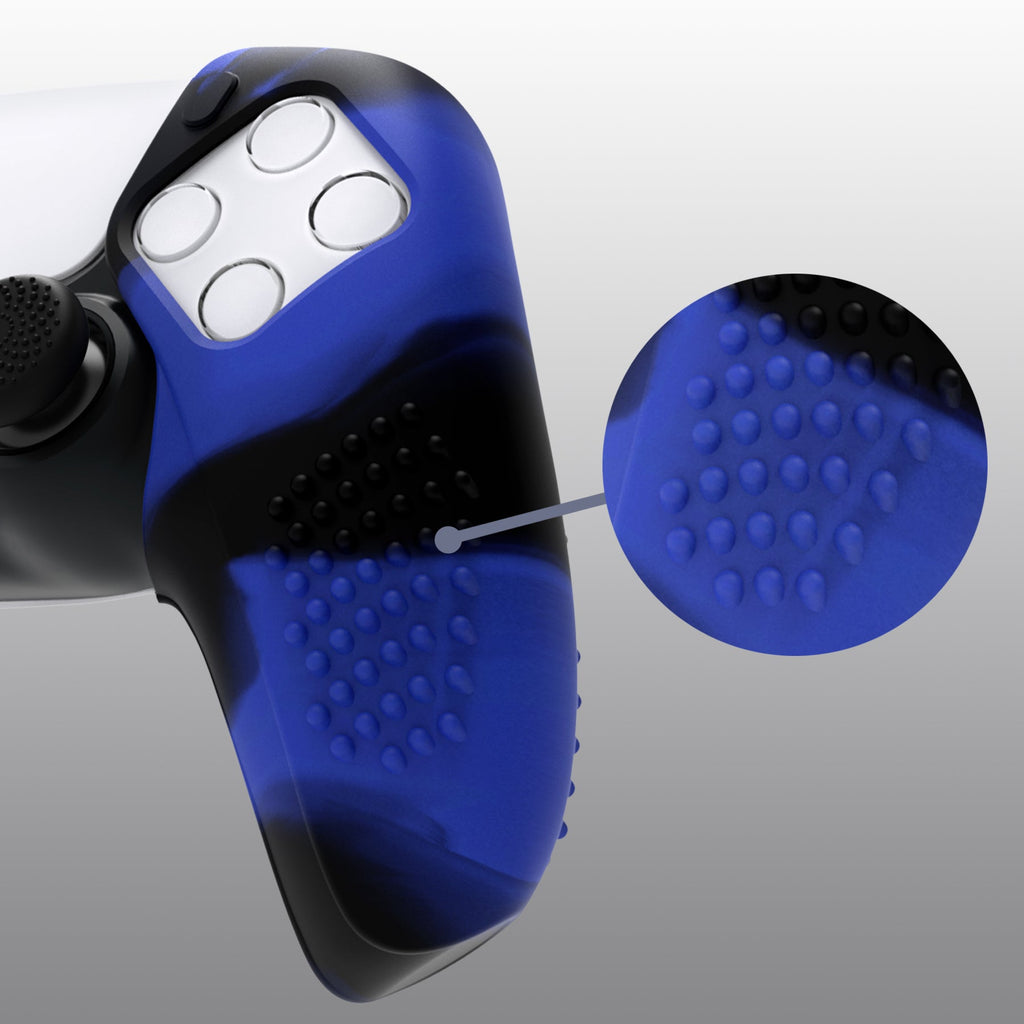 PlayVital 3D Studded Edition Anti-Slip Silicone Cover Skin with Thumb Grip Caps for PS5 Wireless Controller, Compatible with Charging Station - Blue & Black PlayVital